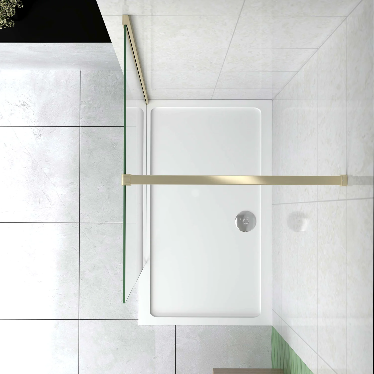 Box Doccia Walk In 40-120×200 cm Parete Fissa Vetro 8 mm Trasparente Anticalcare Oro Spazzolato Barra Piatta Stabilizzatrice 90 cm - Image 3