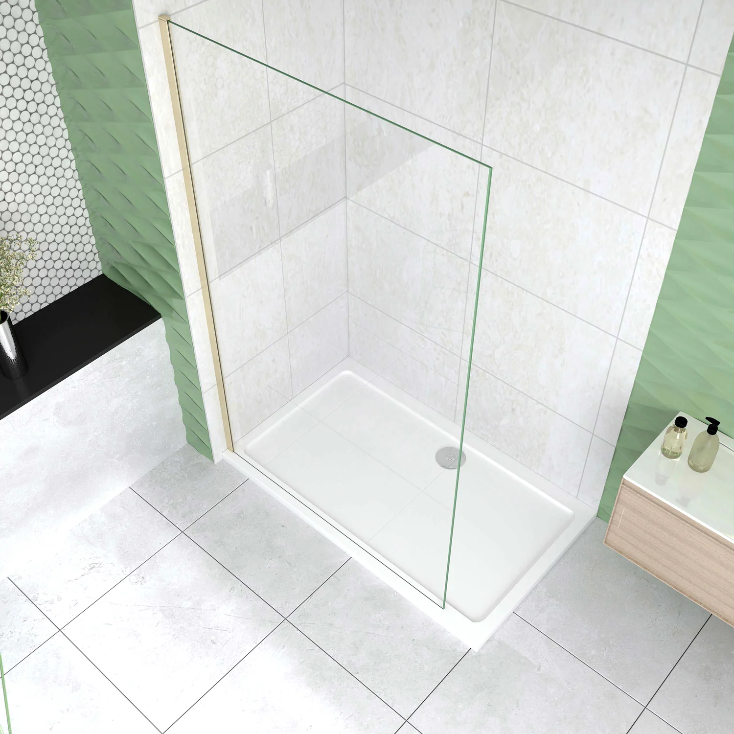 Box Doccia Walk In 40-120x200 cm Parete Fissa Vetro 8/10 mm Trasparente Anticalcare Oro Spazzolato - Image 2