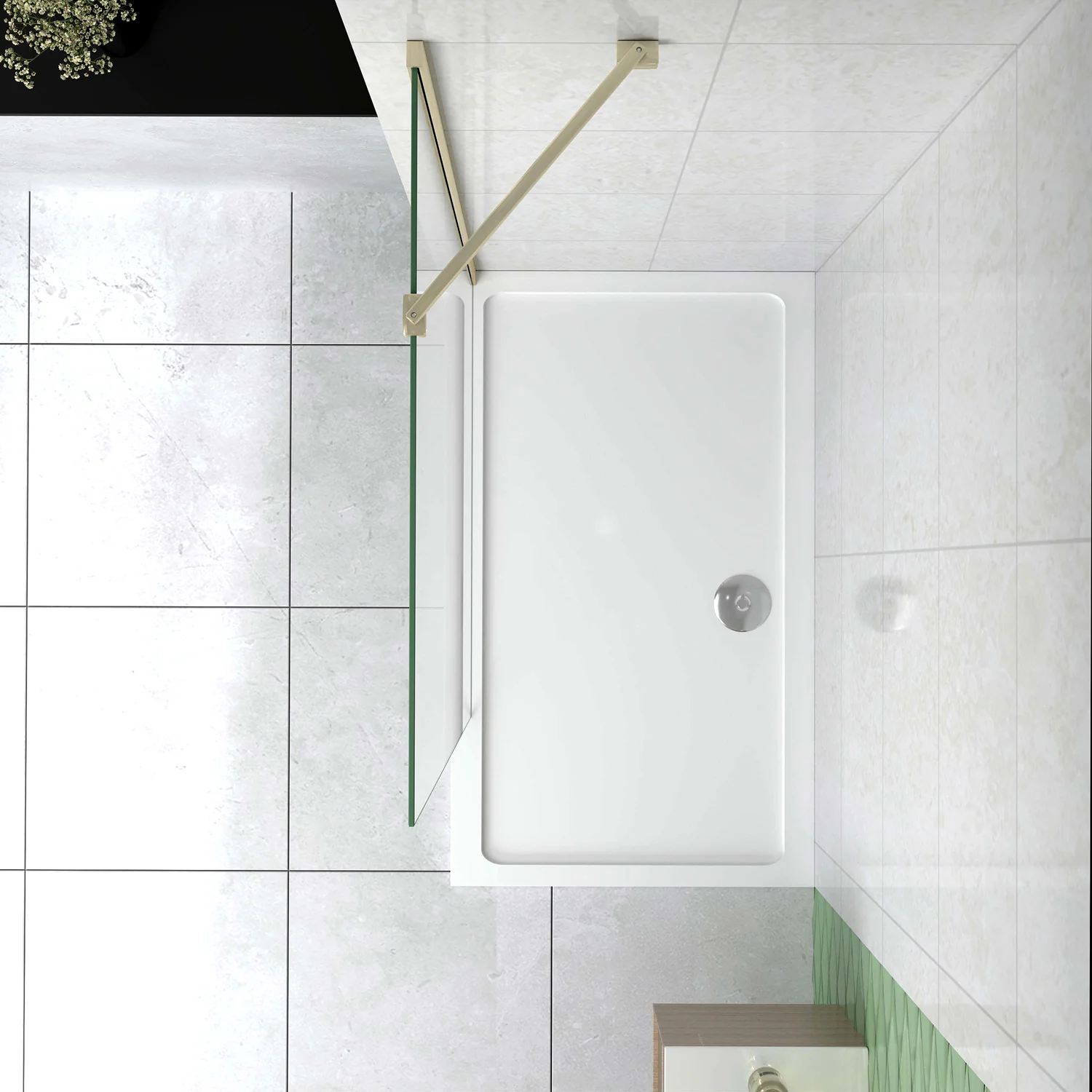 Box Doccia Walk In 40-120x200 cm Parete Fissa Vetro 8 mm Trasparente Anticalcare Oro Spazzolato Barra Stabilizzatrice 45 cm Snodabile - Image 3