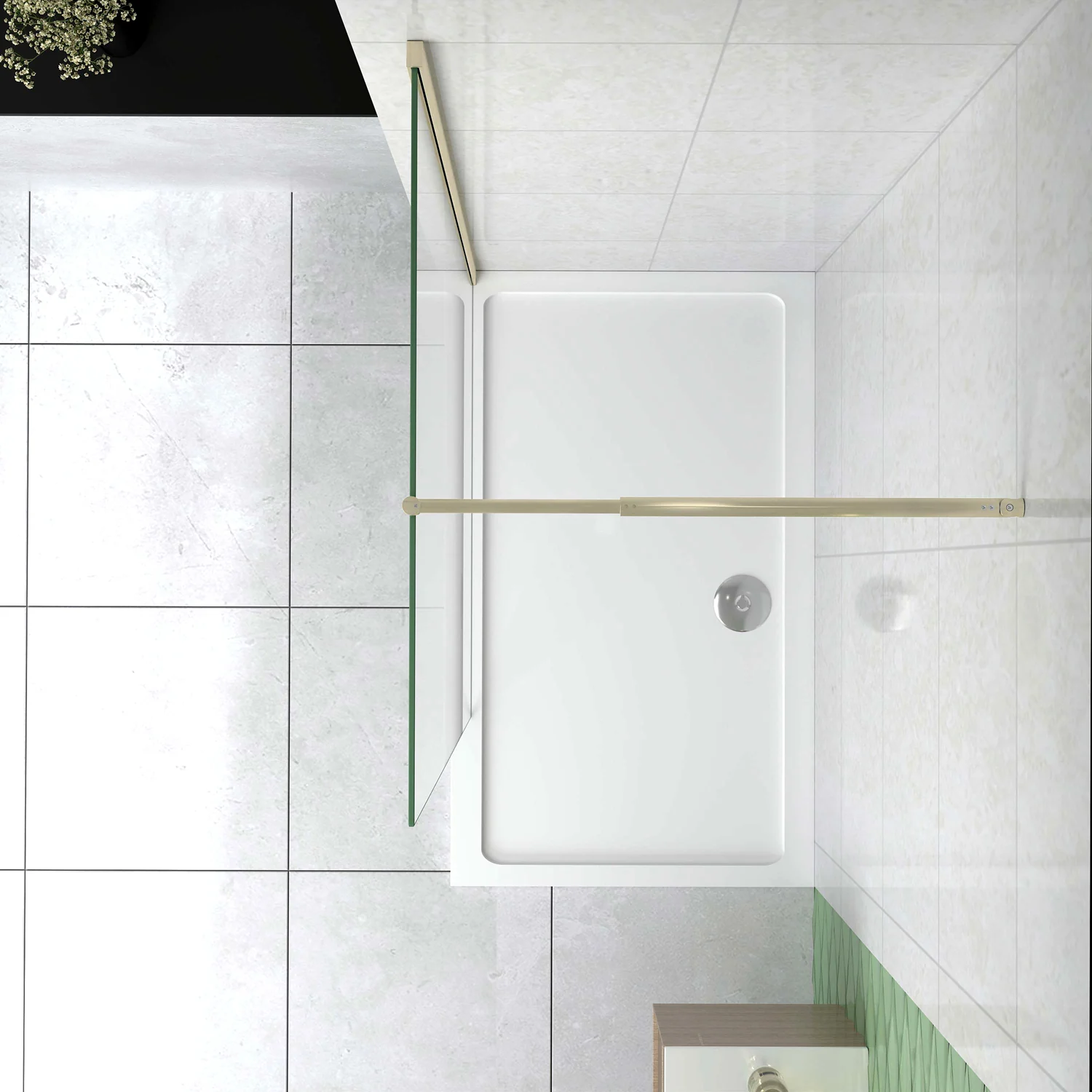 Box Doccia Walk In 40-50-60-70-80-85-90-100-110-120x200 cm Parete Fissa Vetro 8/10 mm Trasparente Anticalcare Oro Spazzolato Barra Stabilizzatrice 70-120 cm - Image 2