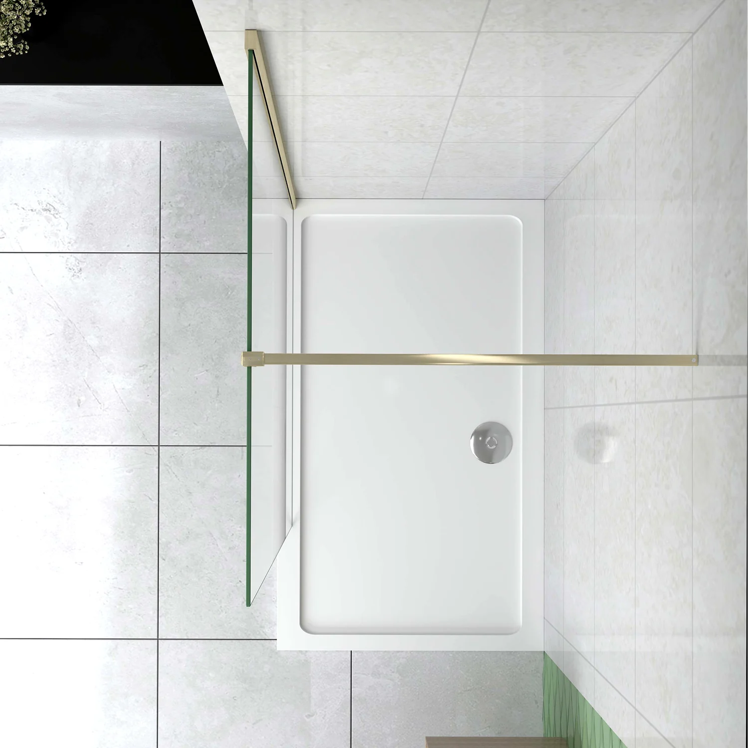 Box Doccia Walk In 40-50-60-70-80-85-90-100-110-120x200 cm Parete Fissa Vetro 8/10 mm Trasparente Anticalcare Oro Spazzolato Barra Stabilizzatrice 90 cm - Image 3
