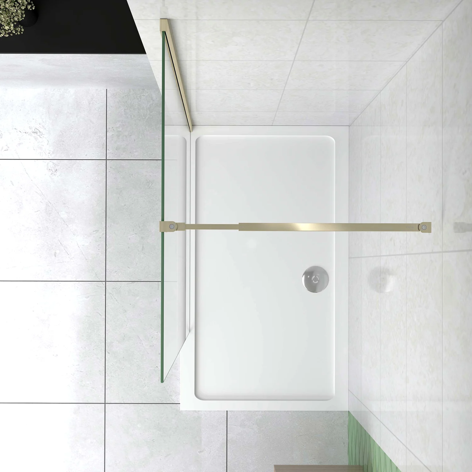Box Doccia Walk In 40-50-60-70-80-85-90-100-110-120x200 cm Parete Fissa Vetro 8/10 mm Trasparente Anticalcare Oro Spazzolato con Barra Stabilizzatrice 73-120 cm - Image 3