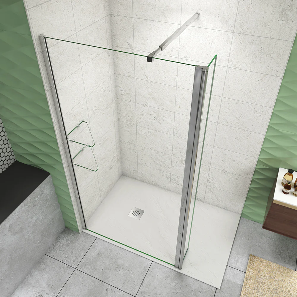 Box Doccia Walk In Parete Fissa 80-120cm Paretina Mobile 30/40 cm Vetro Temperato 8 mm Anticalcare 2 Ripiani Mensole Barra Stabilizzatrice 73-120cm - Image 4