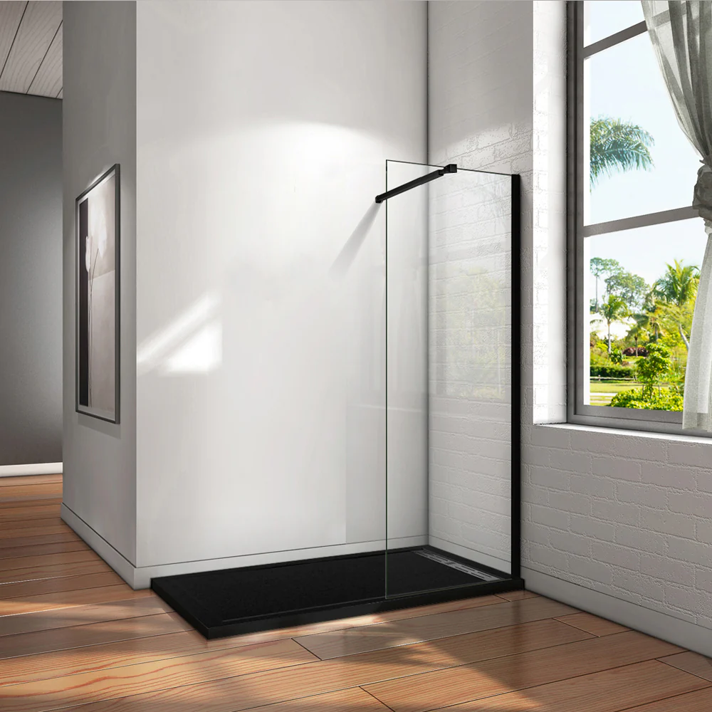 Aica Parete Per Doccia Walk-In Vetro Temperato Trasparente Anticalcare 8 mm Alta 200cm Con Barra Stabilizzatrice Nero Opaco Regolabile - Image 4