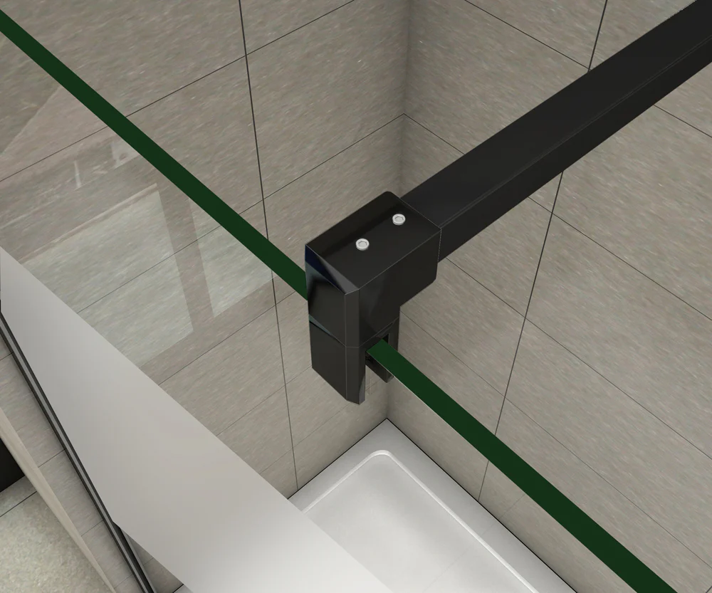 Aica Parete Per Doccia Walk-In Vetro Trasparente 8mm Larga 50-140cm Alta 200cm Con Barra Stabilizzatrice Da 90cm Nero Opaco - Image 5