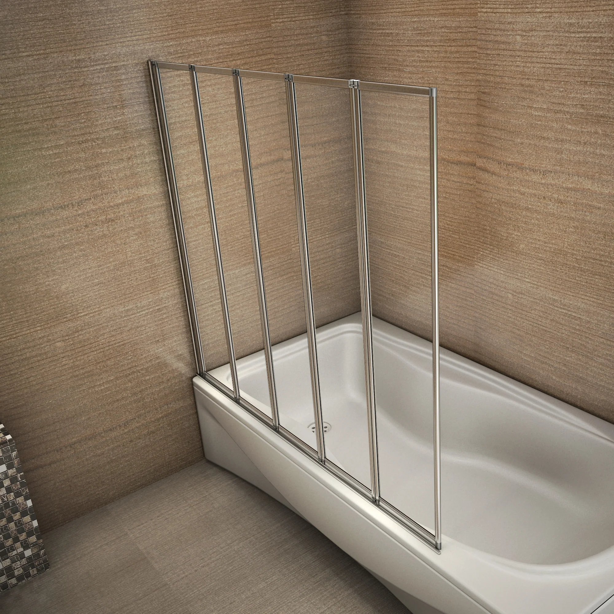 Aica Sopravasca Parete Per Vasca Da Bagno 5 Antine Pieghevoli a Libro Vetro 4 mm Temperato Trasparente Telai Cromati Lucidi 120x140 cm - Image 2