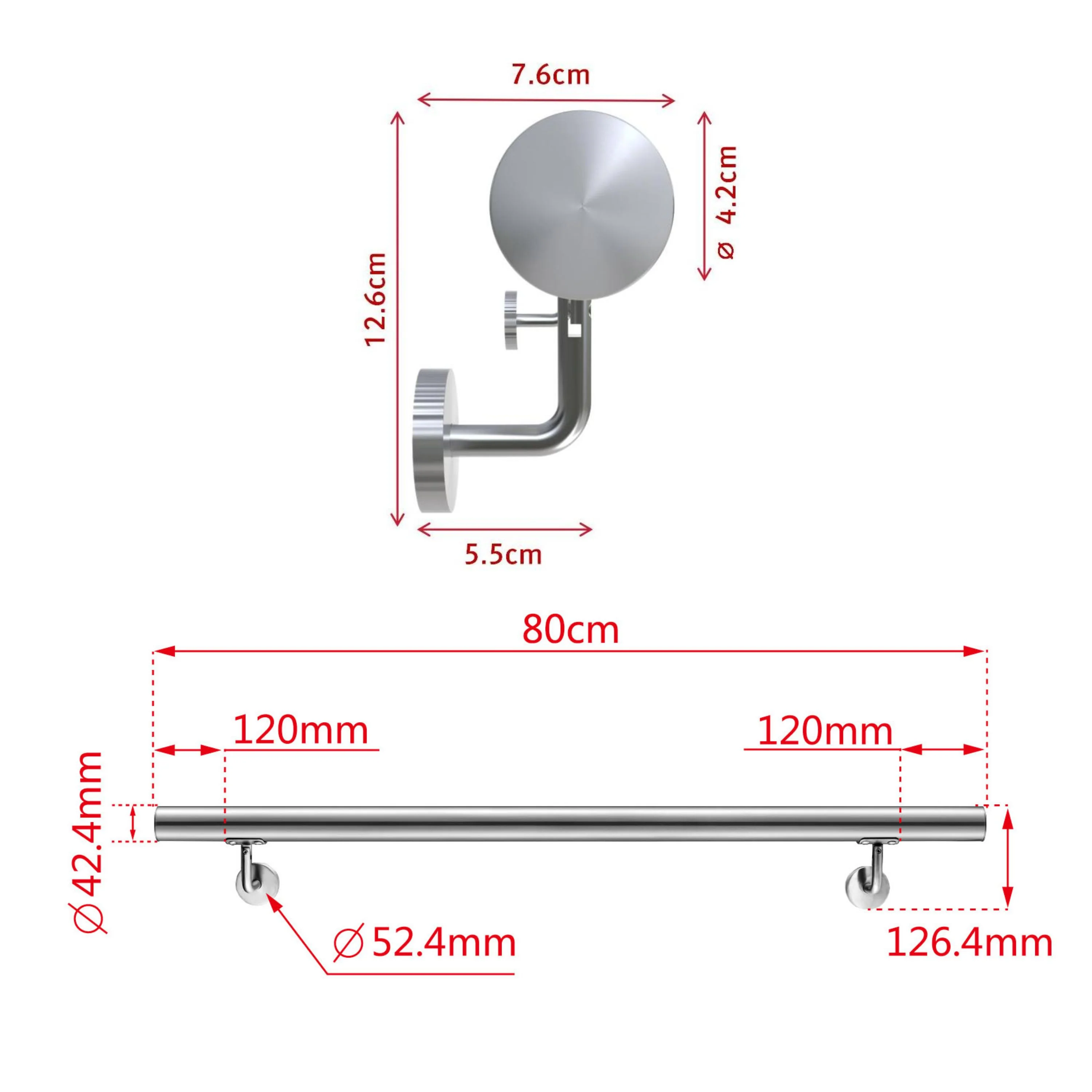 Corrimano in acciaio inox 304 spazzolato 80/100/120/150/180/200cm per interni ed esterni scale - Image 12