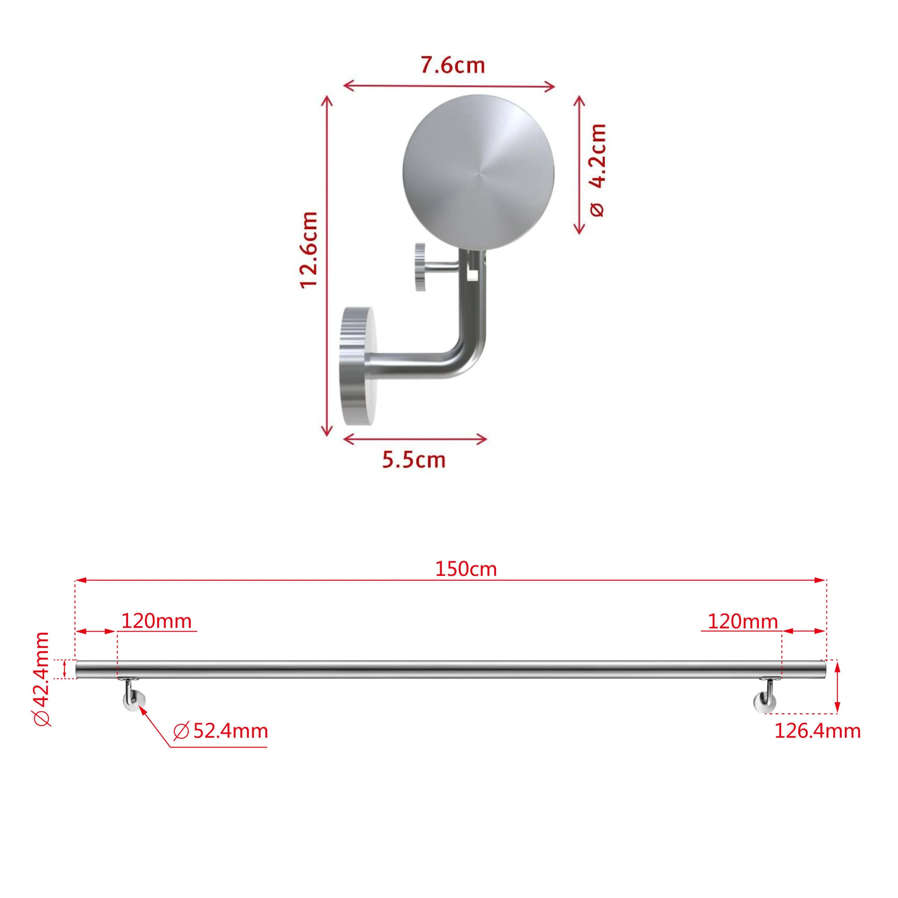 Corrimano in acciaio inox 304 spazzolato 80/100/120/150/180/200cm per interni ed esterni scale - Image 15