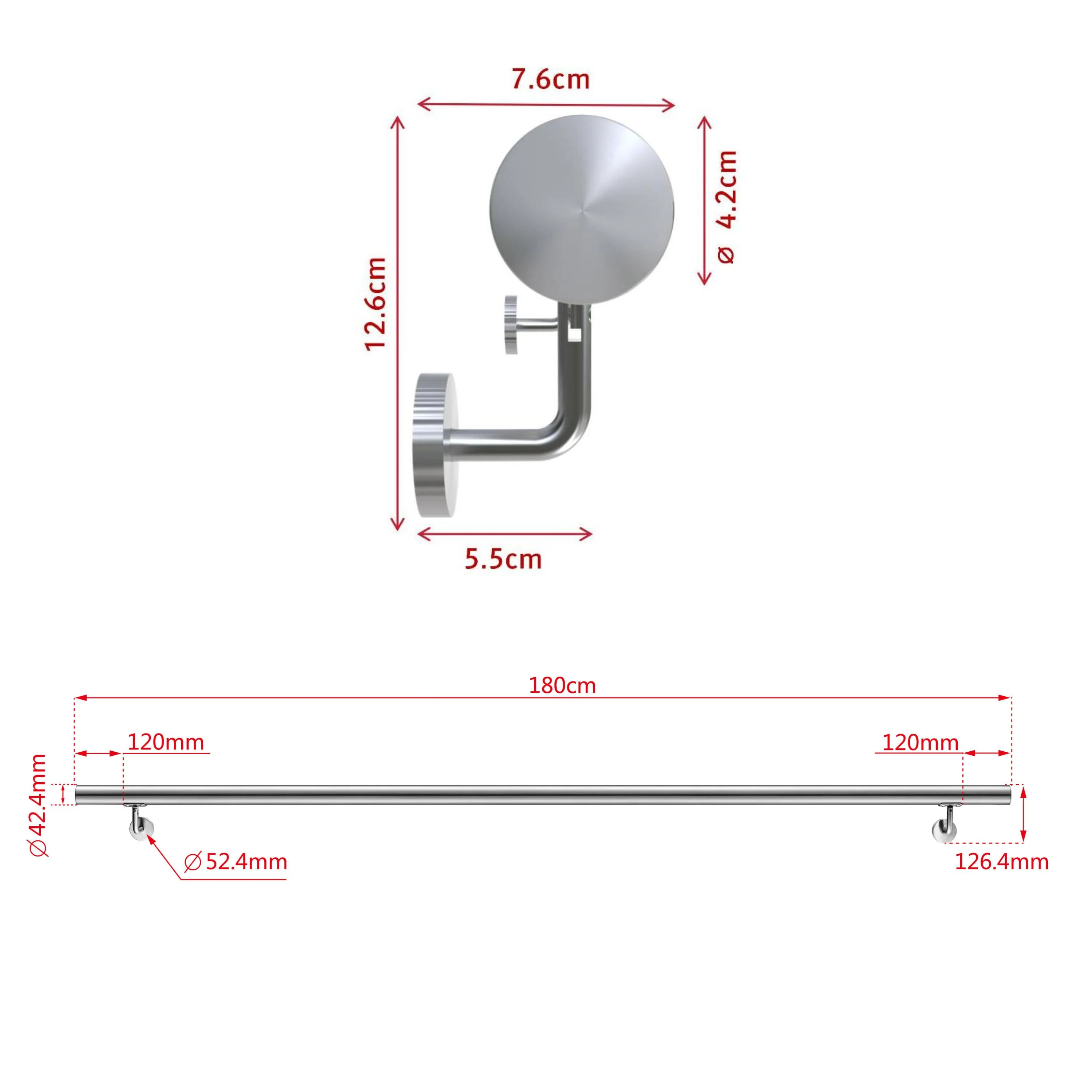 Corrimano in acciaio inox 304 spazzolato 80/100/120/150/180/200cm per interni ed esterni scale - Image 16