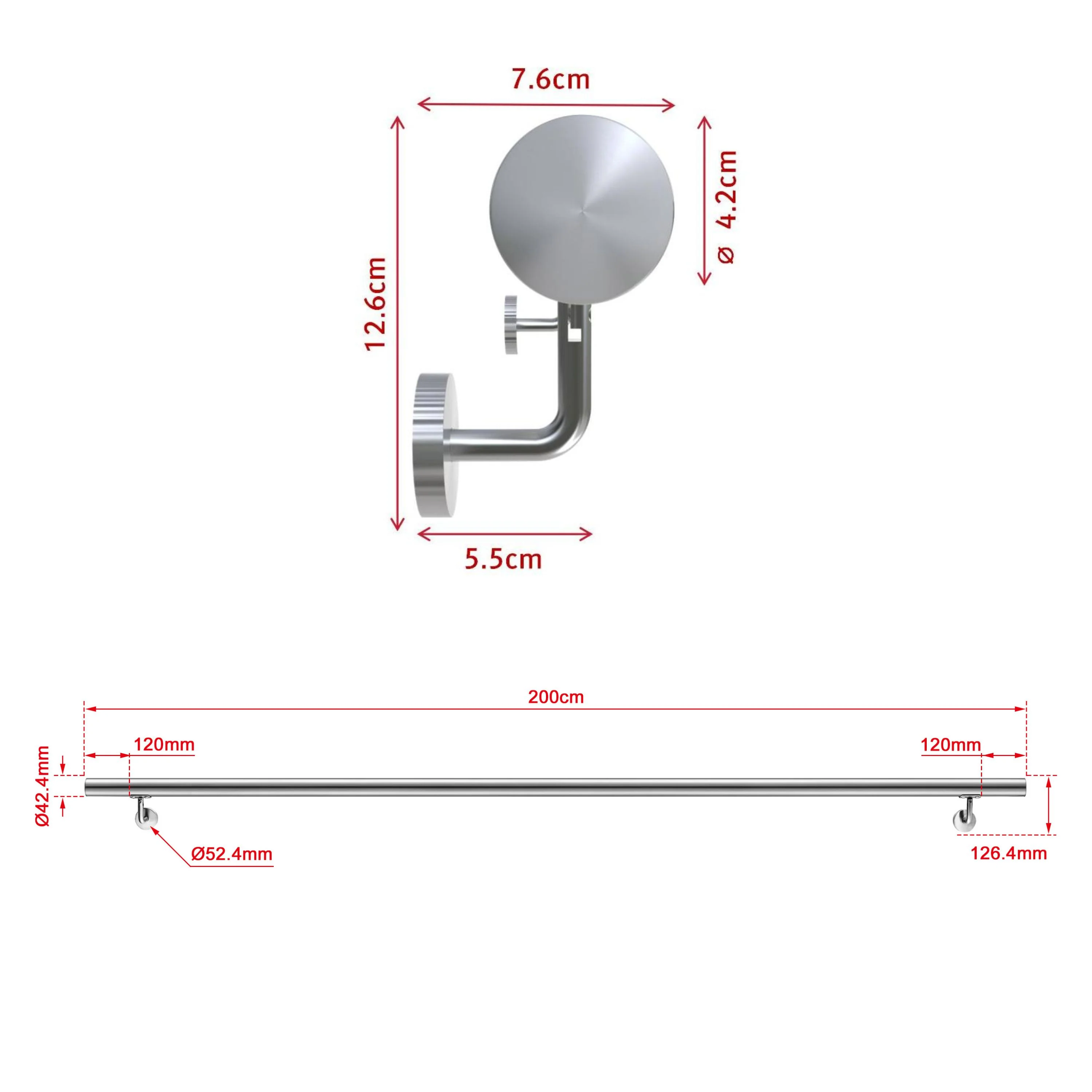 Corrimano in acciaio inox 304 spazzolato 80/100/120/150/180/200cm per interni ed esterni scale - Image 17