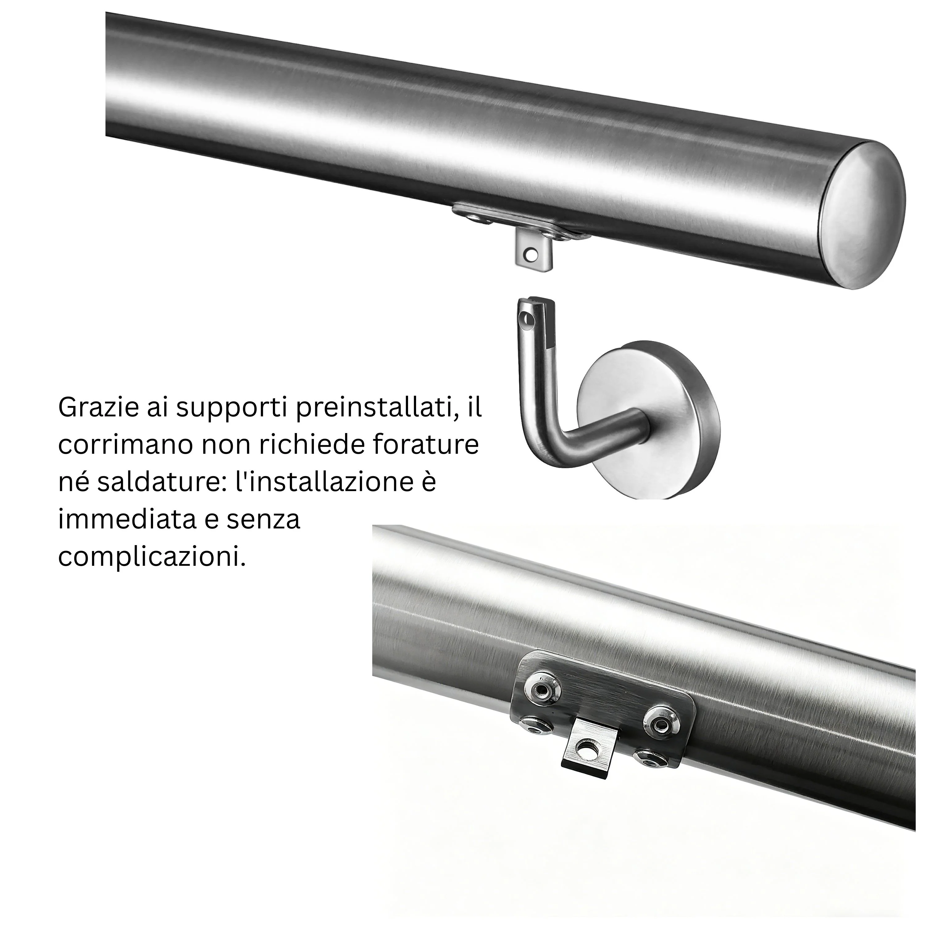 Corrimano in acciaio inox 304 spazzolato 80/100/120/150/180/200cm per interni ed esterni scale - Image 5