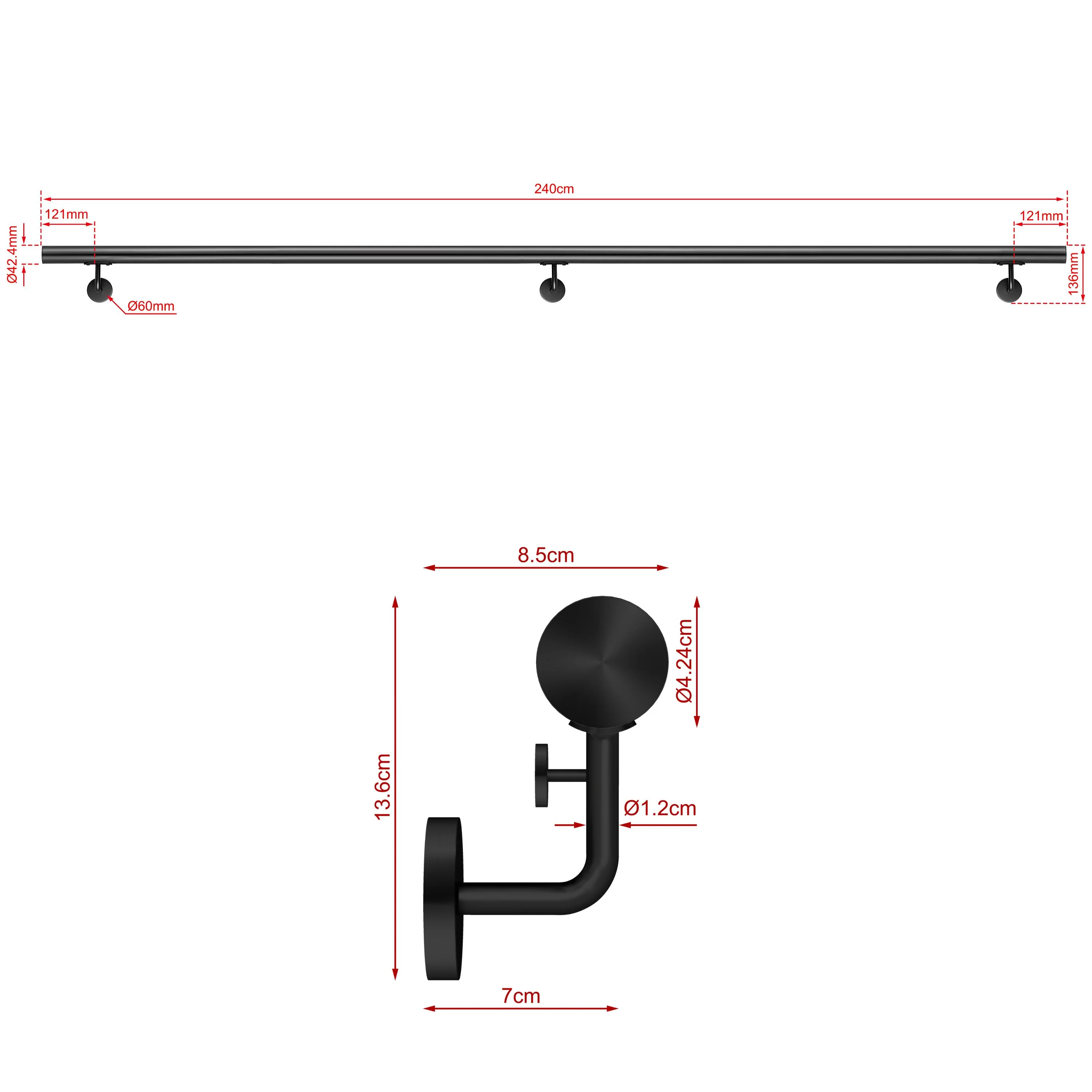 Corrimano Inox 304 nero opaco 80-100-120-150-180-200-220-240 cm per Scale Interne ed Esterne - Image 9