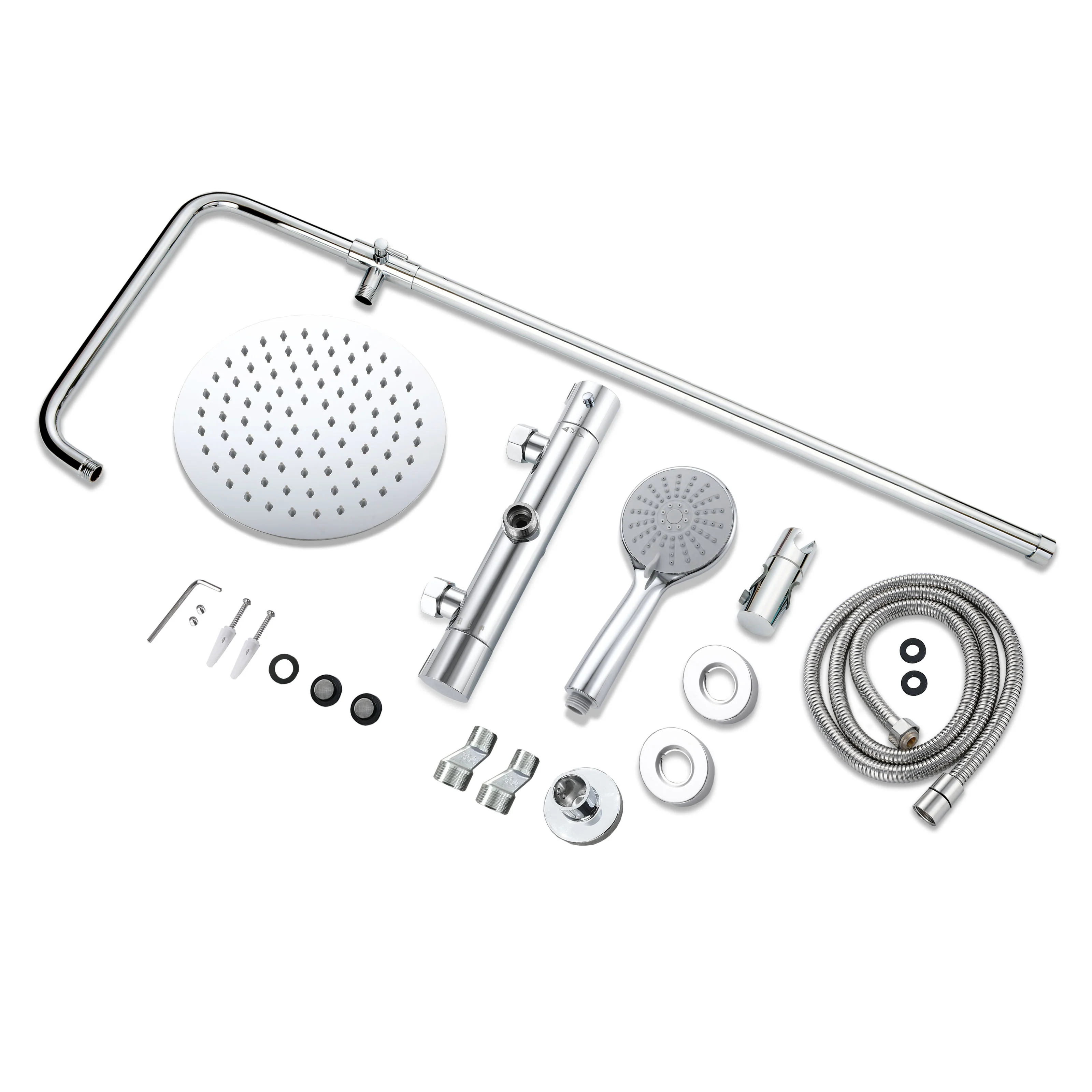 Sistema doccia AICA con miscelatore termostatico e soffione in acciaio inox da 20 cm di diametro, regolabile in altezza, color cromo. - Image 2