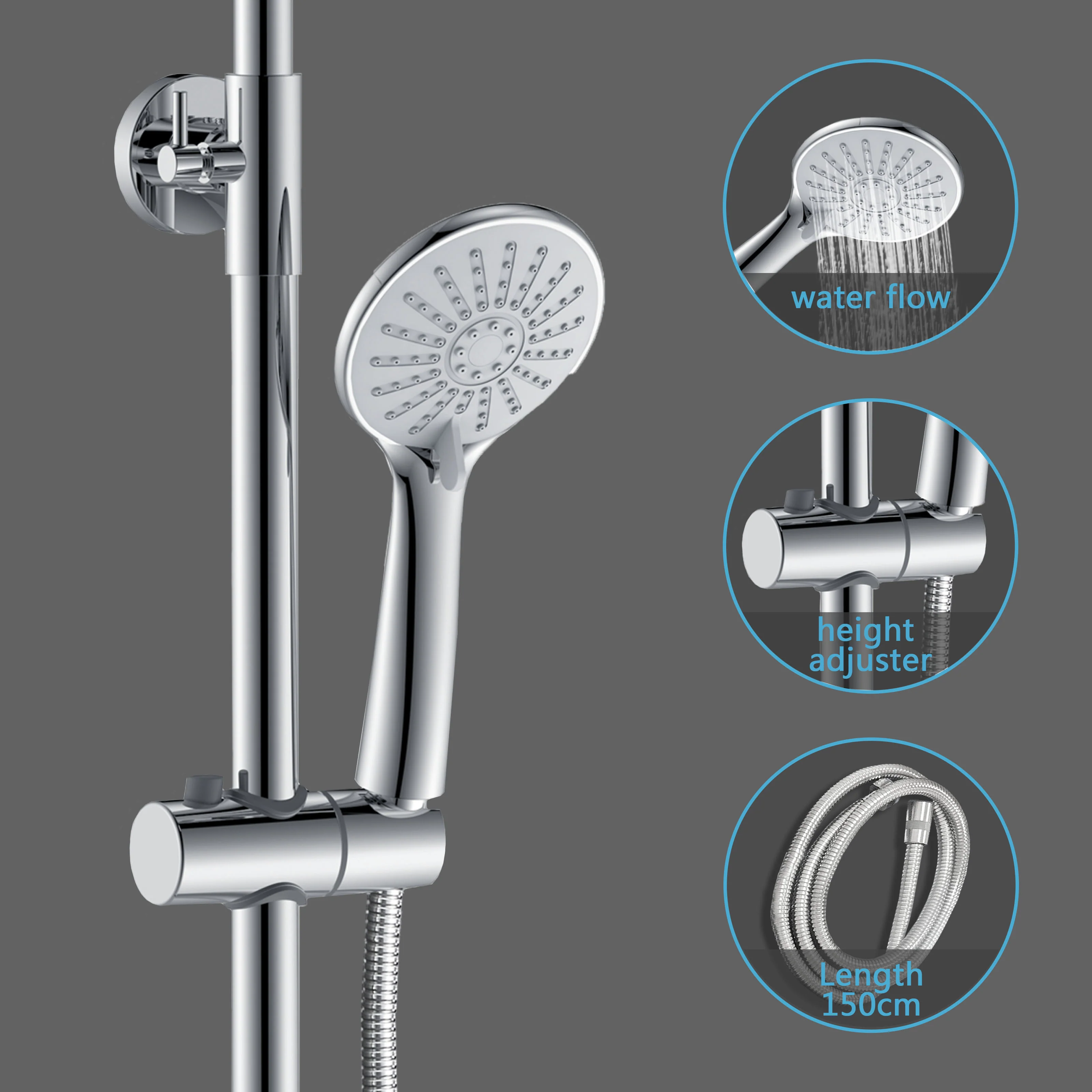 Sistema doccia AICA con miscelatore termostatico e soffione in acciaio inox da 20 cm di diametro, regolabile in altezza, color cromo. - Image 5