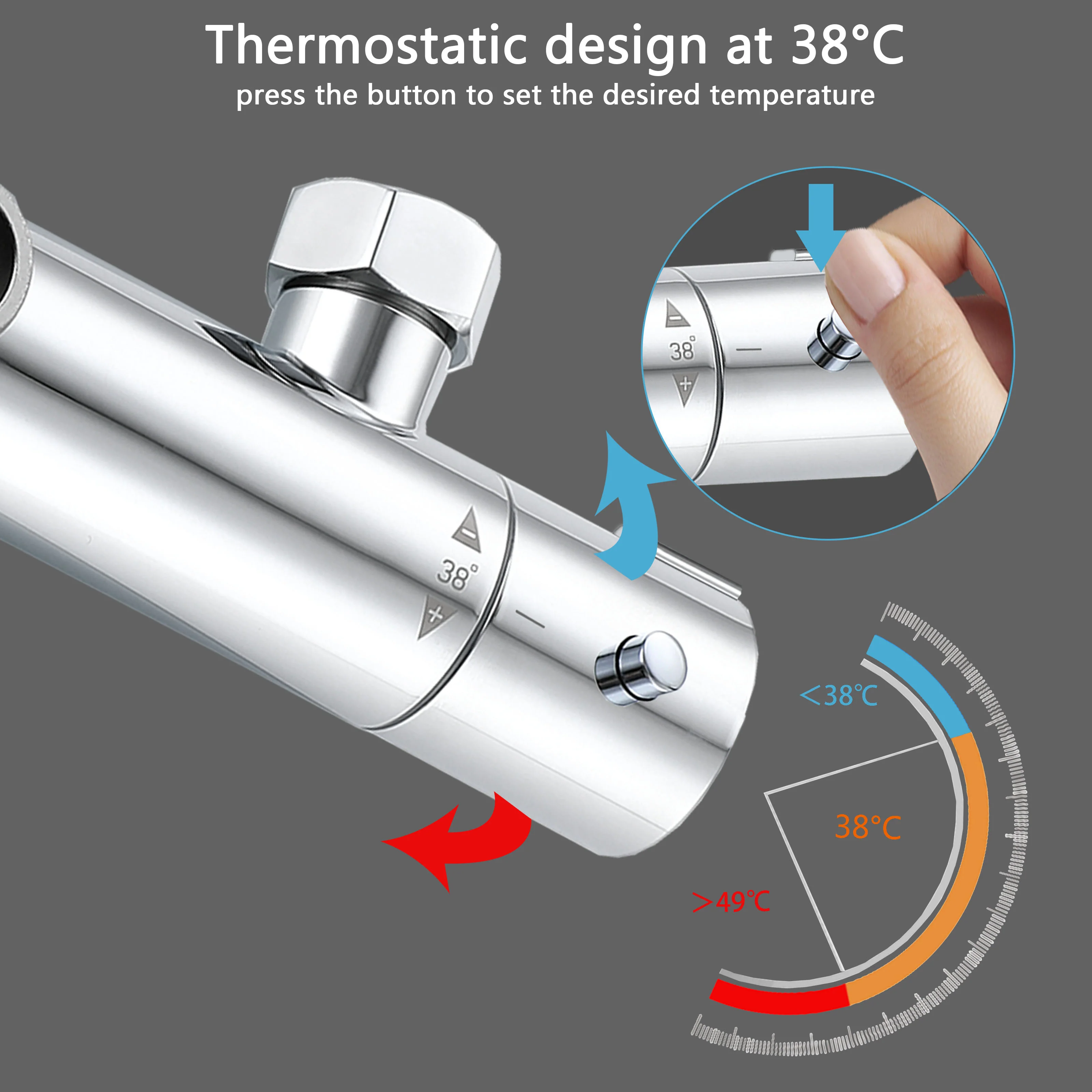 Sistema doccia AICA con miscelatore termostatico e soffione in acciaio inox da 20 cm di diametro, regolabile in altezza, color cromo. - Image 6