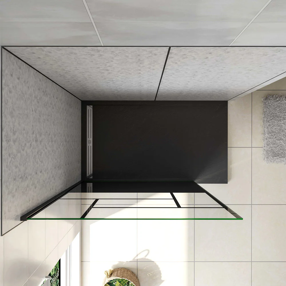 Doccia Walk In Parete Fissa Vetro Temperato 8mm Anticalcare 90-120 x200cm Semitrasparente Riquadri Nero Serigrafato - Image 4