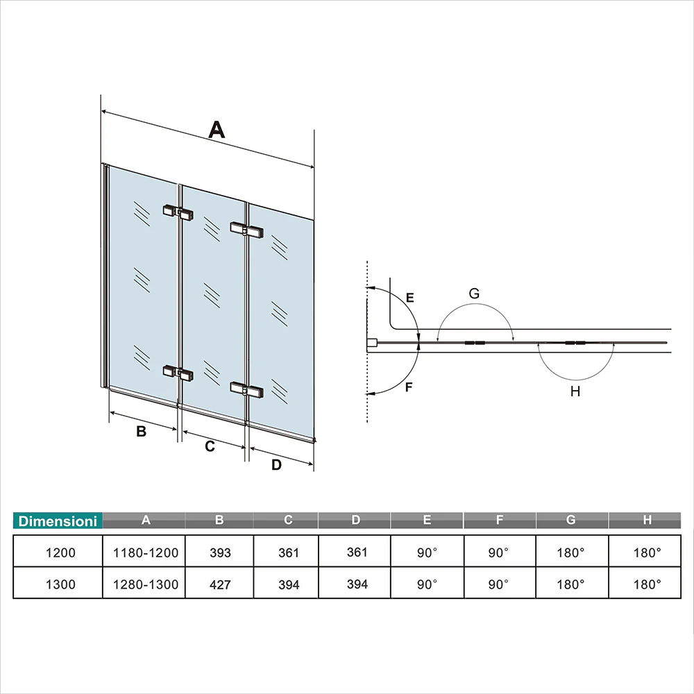 H.140cm Parete Doccia Per Vasca 130 cm 3 Ante Movibili Pieghevoli a Libro in Vetro Temperato 6mm Trasparente Anticalcare Telaio Cromo Lucido - Image 11