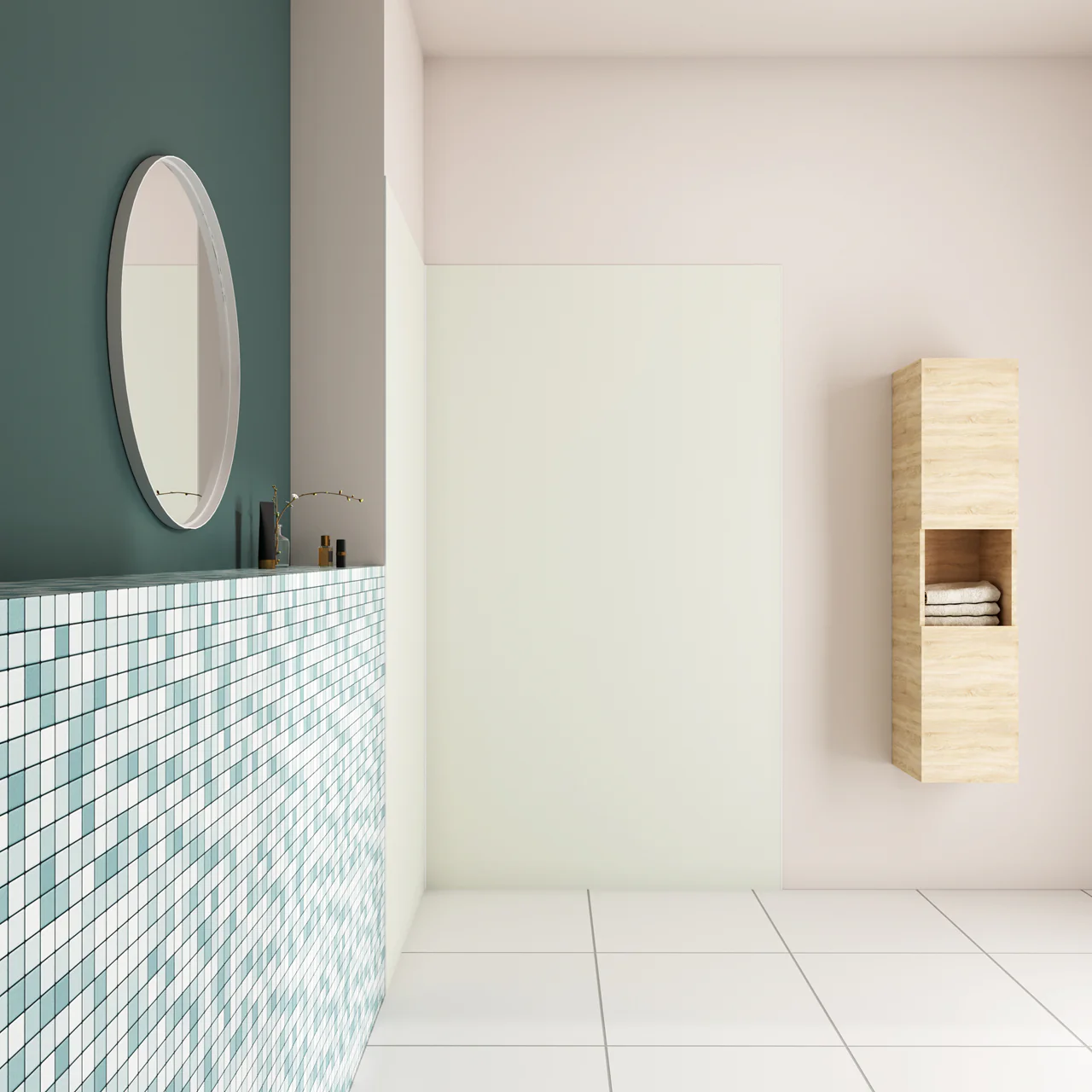 H.210 cm Pannello Doccia ad Angolo Realizzato in Alluminio da 3 mm con Profili Finitura Bianco Avorio per Rivestimento Parete Bagno - Image 4