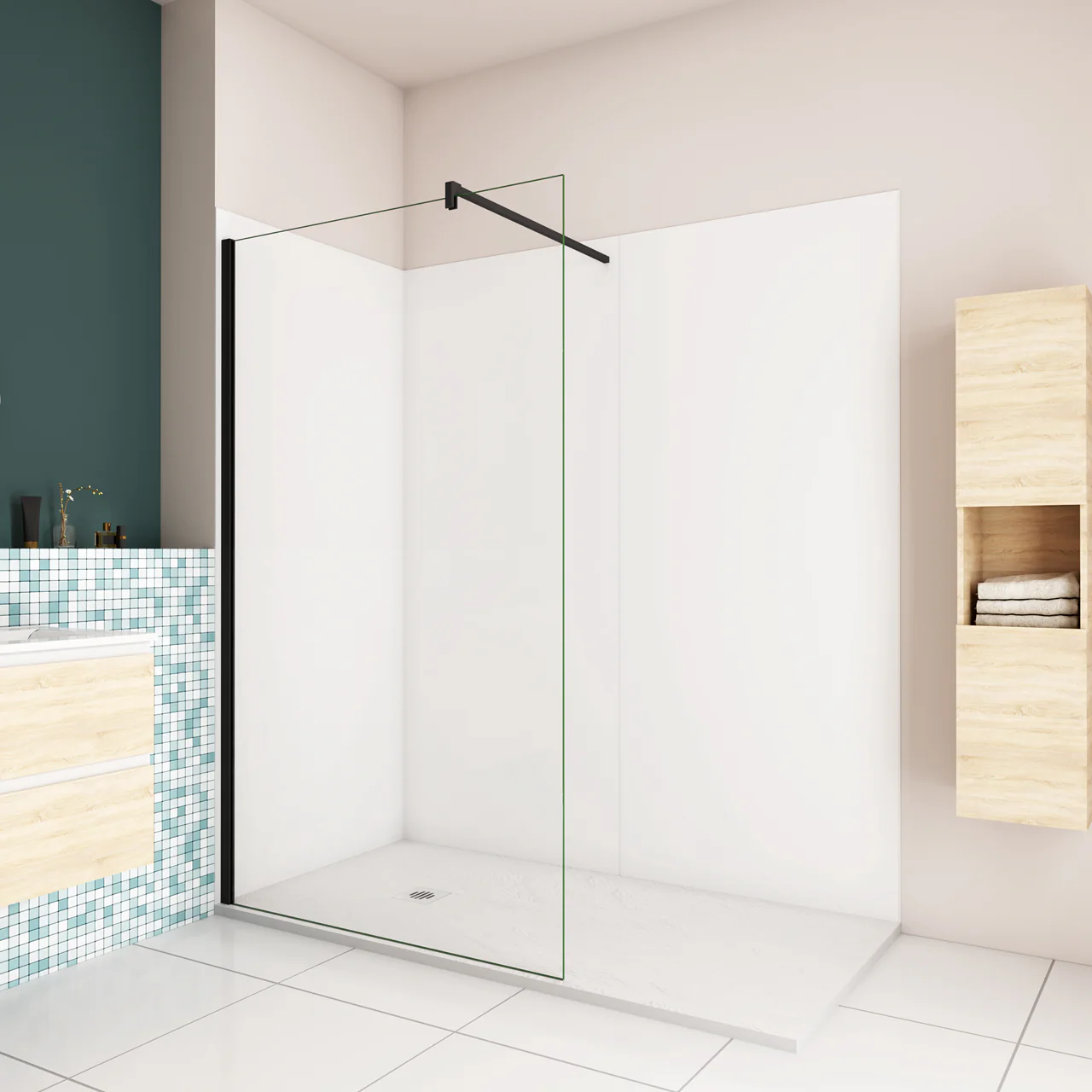 H.210cm Pannello Doccia ad Angolo Realizzato in Alluminio da 3mm con Profili Finitura Bianco Opaco per Rivestimento Parete Bagno - Image 4
