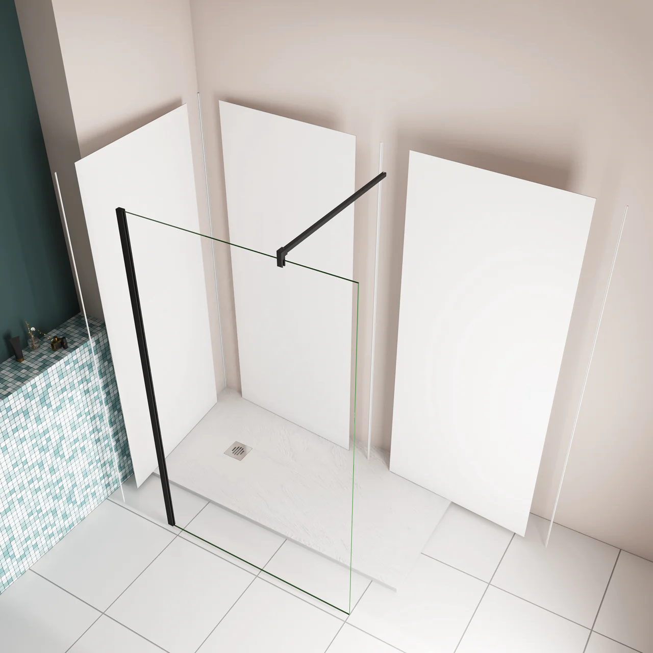 H.210cm Pannello Doccia ad Angolo Realizzato in Alluminio da 3mm con Profili Finitura Bianco Opaco per Rivestimento Parete Bagno - Image 5
