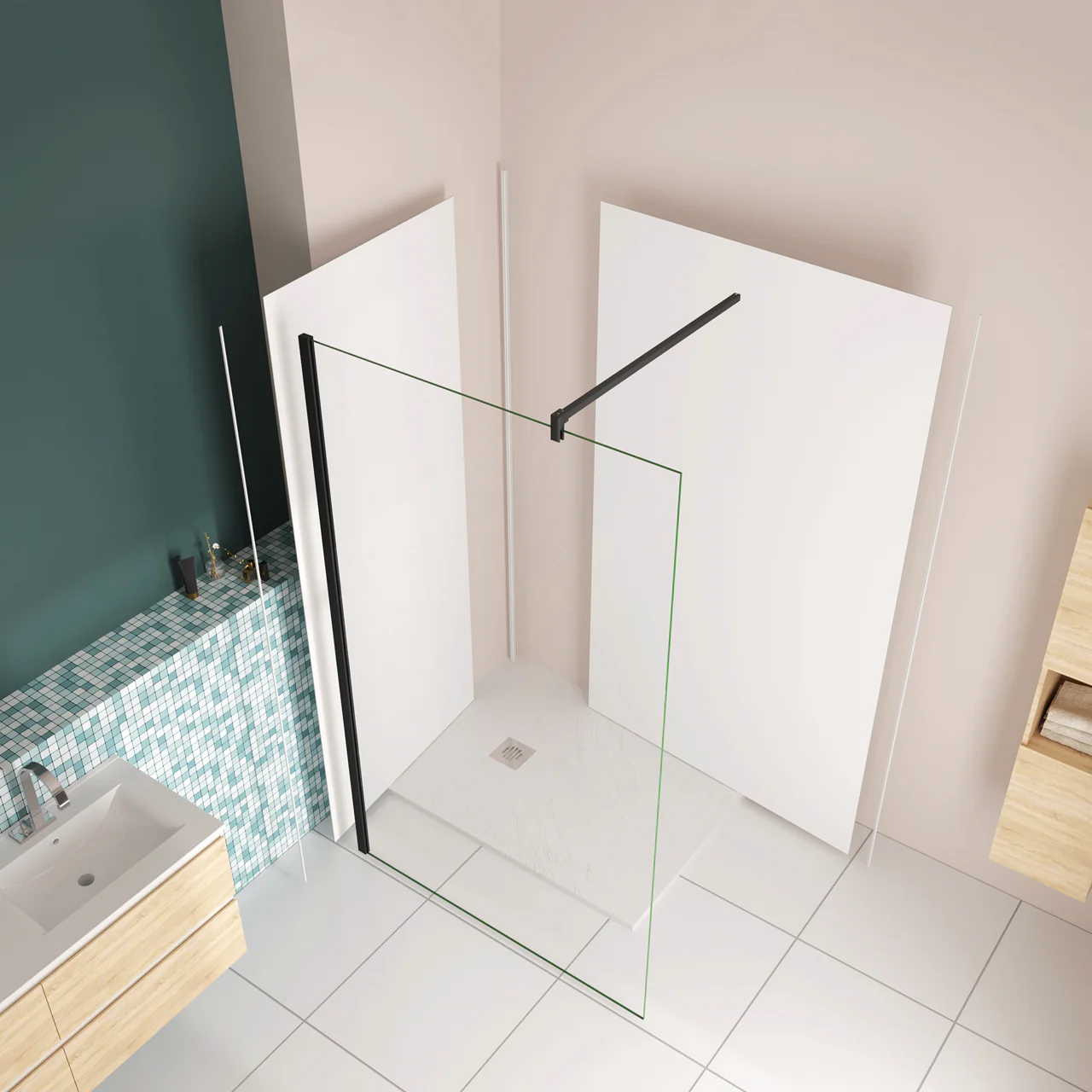 H.210cm Pannello Doccia ad Angolo Realizzato in Alluminio da 3mm con Profili Finitura Bianco Opaco per Rivestimento Parete Bagno - Image 3