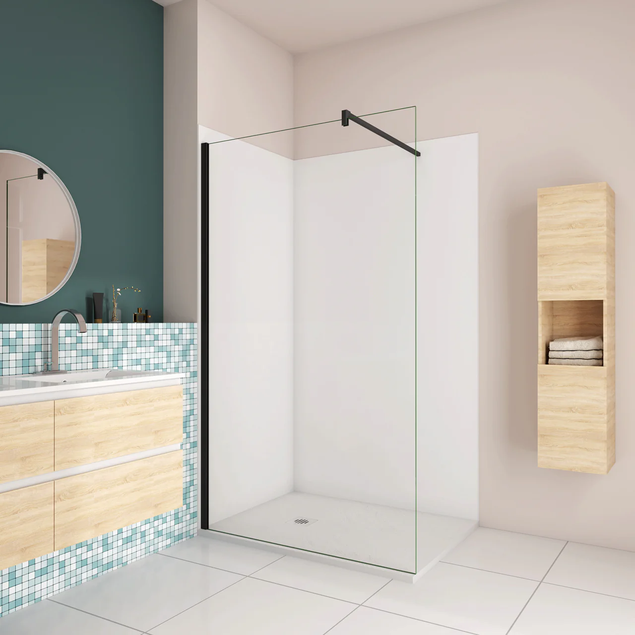 H.210cm Pannello Doccia ad Angolo Realizzato in Alluminio da 3mm con Profili Finitura Bianco Opaco per Rivestimento Parete Bagno - Image 4