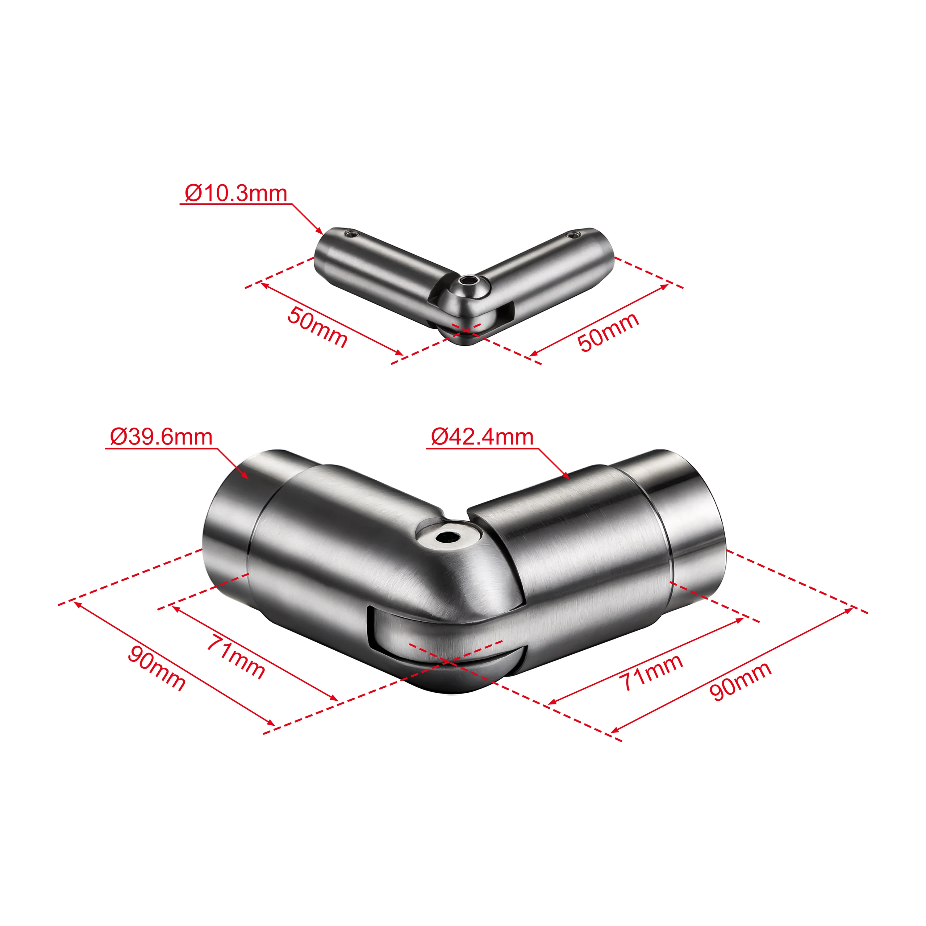 Kit Connettore Dritto/Angolo Regolabile per Ringhiere in Acciaio Inox Diametro 42.4 mm Configuratore per Corrimano per Ringhiere a 3/5 Traversi - Image 3