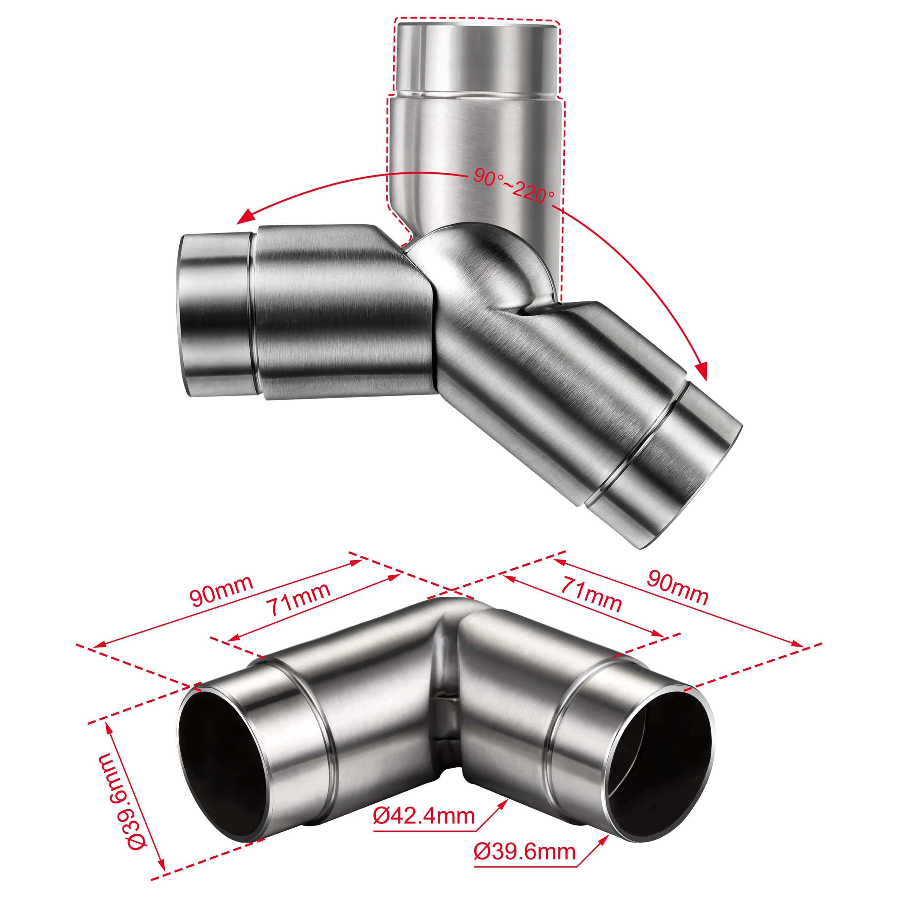 Kit Connettore Dritto/Angolo Regolabile per Ringhiere in Acciaio Inox Diametro 42.4 mm Configuratore per Corrimano per Ringhiere a 3/5 Traversi - Image 4