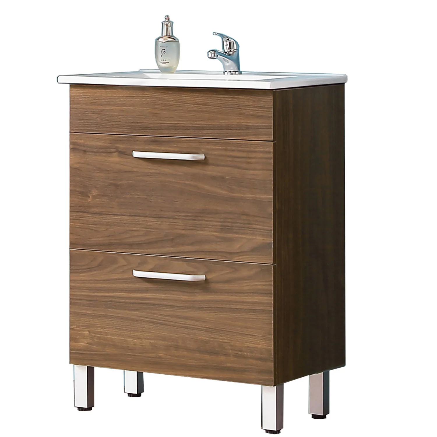 Mobile bagno Aica 60cm salva spazio, con lavabo in ceramica e 2 cassetti, con piedini in metallo - Image 5