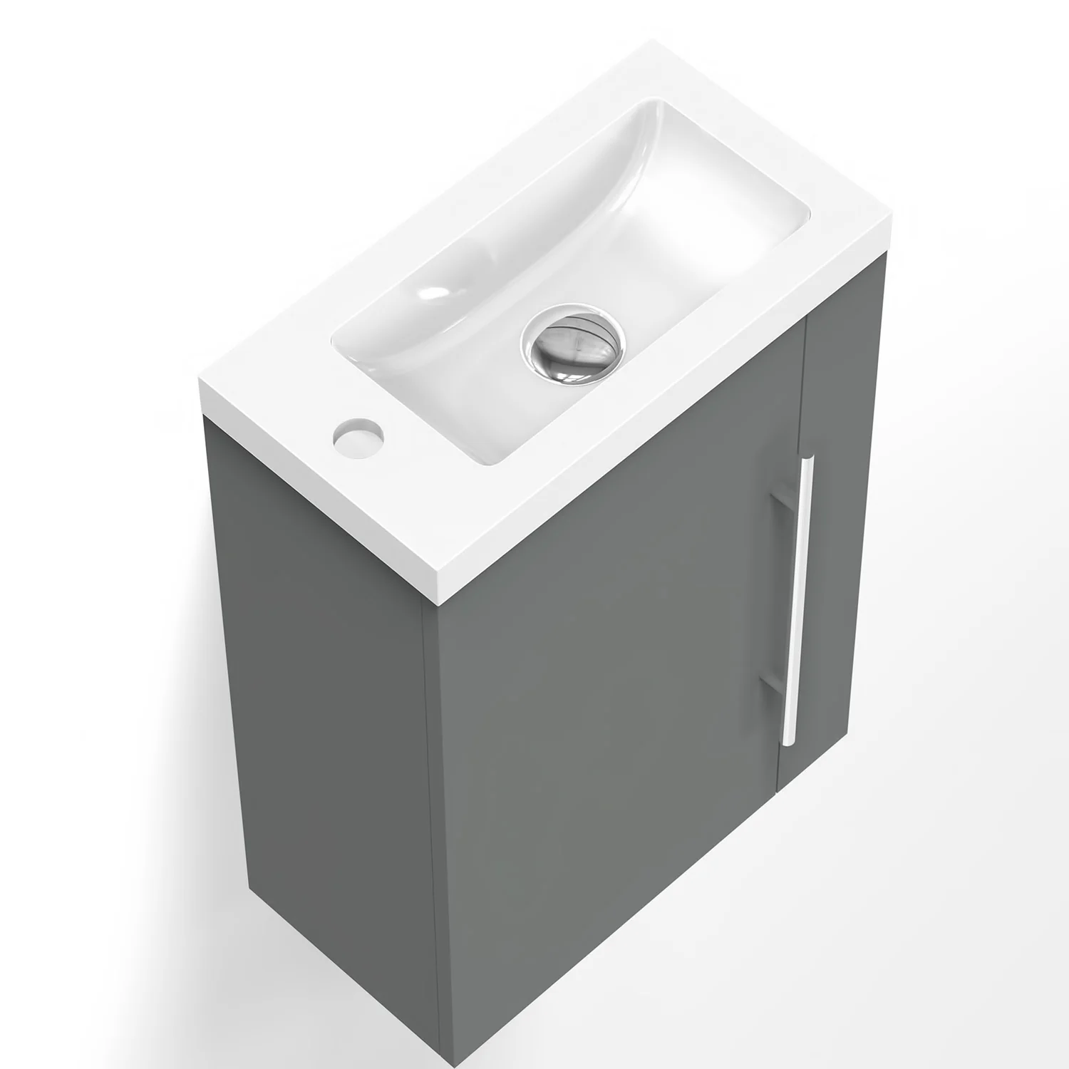 Aica Mobile Bagno Monoblocco Sospeso 44×23×60 cm per Piccoli Spazi con Maniglia e Lavabo in Alluminio - Image 12