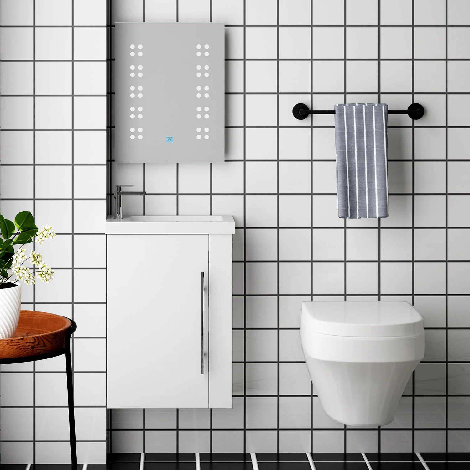 Aica Mobile Bagno Monoblocco Sospeso 44×23×60 cm per Piccoli Spazi con Maniglia e Lavabo in Alluminio - Image 15