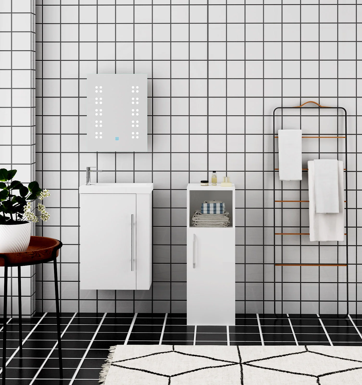 Aica Mobile Bagno Monoblocco Sospeso 44×23×60 cm per Piccoli Spazi con Maniglia e Lavabo in Alluminio - Image 17