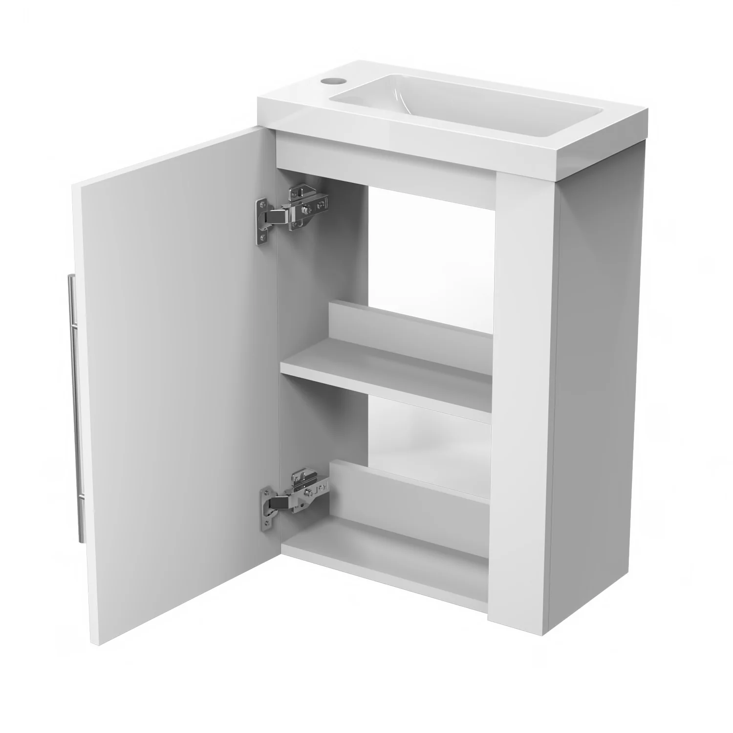 Aica Mobile Bagno Monoblocco Sospeso 44×23×60 cm per Piccoli Spazi con Maniglia e Lavabo in Alluminio - Image 18