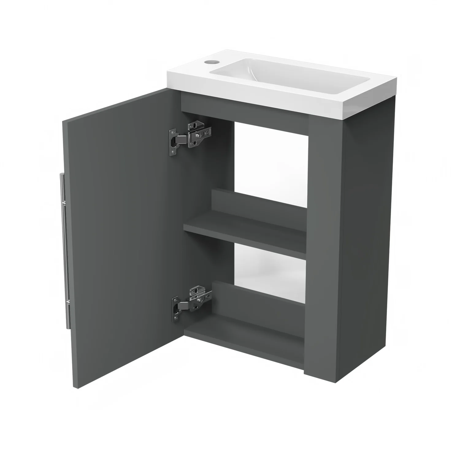Aica Mobile Bagno Monoblocco Sospeso 44×23×60 cm per Piccoli Spazi con Maniglia e Lavabo in Alluminio - Image 8
