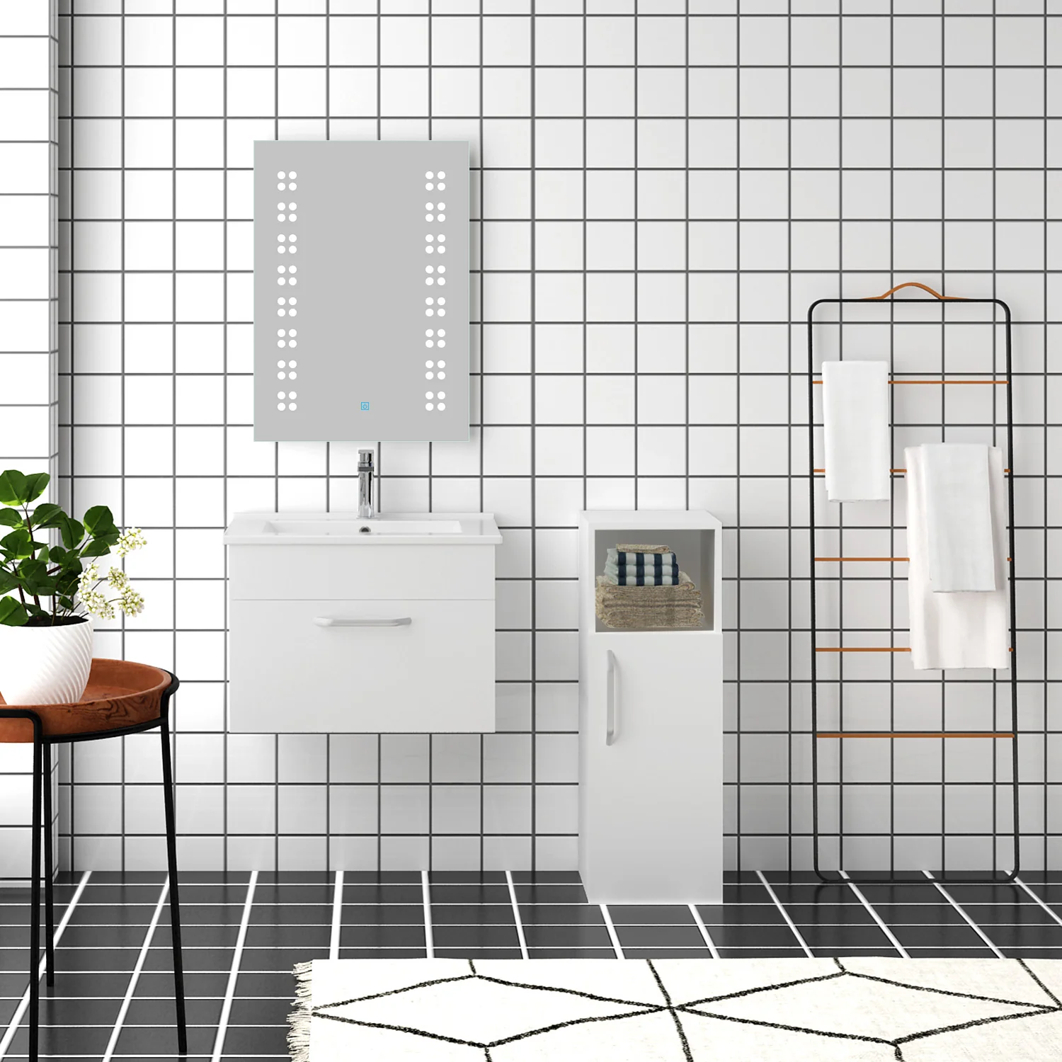 Mobile da bagno bianco sospeso da 85 cm e dal pavimento al soffitto - Image 4
