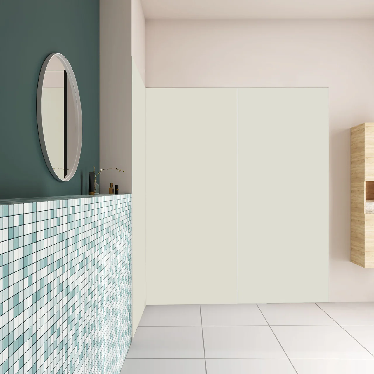 Pannello doccia angolare H.210 cm, disponibile in più misure, realizzato in alluminio da 3 mm con finitura bianco avorio, adatto per l'arredo delle pareti del bagno - Image 3