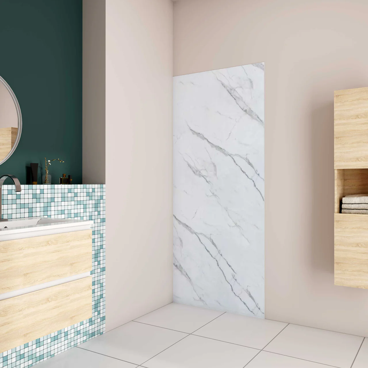 Pannello Doccia Realizzato in Alluminio Spessore 3mm con Profili Finitura Bianco Alba per Rivestimento Parete Bagno - Image 3