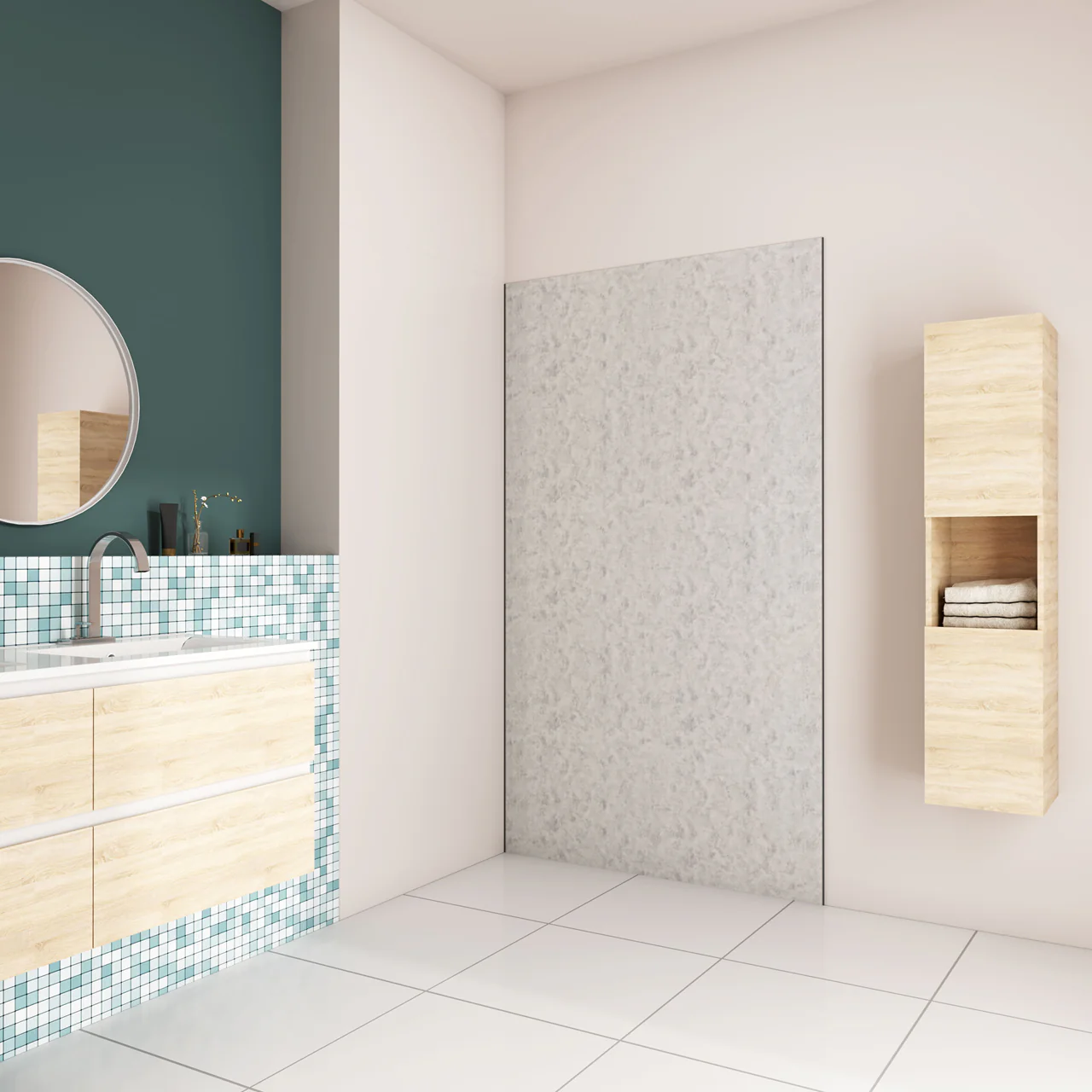 Pannello Doccia Realizzato in Alluminio Spessore 3mm con Profili Finitura Grigio Cemento per Rivestimento Parete Bagno - Image 2