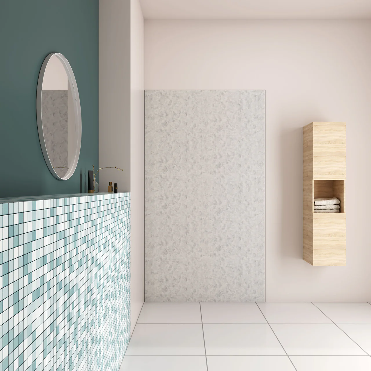 Pannello Doccia Realizzato in Alluminio Spessore 3mm con Profili Finitura Grigio Cemento per Rivestimento Parete Bagno - Image 3