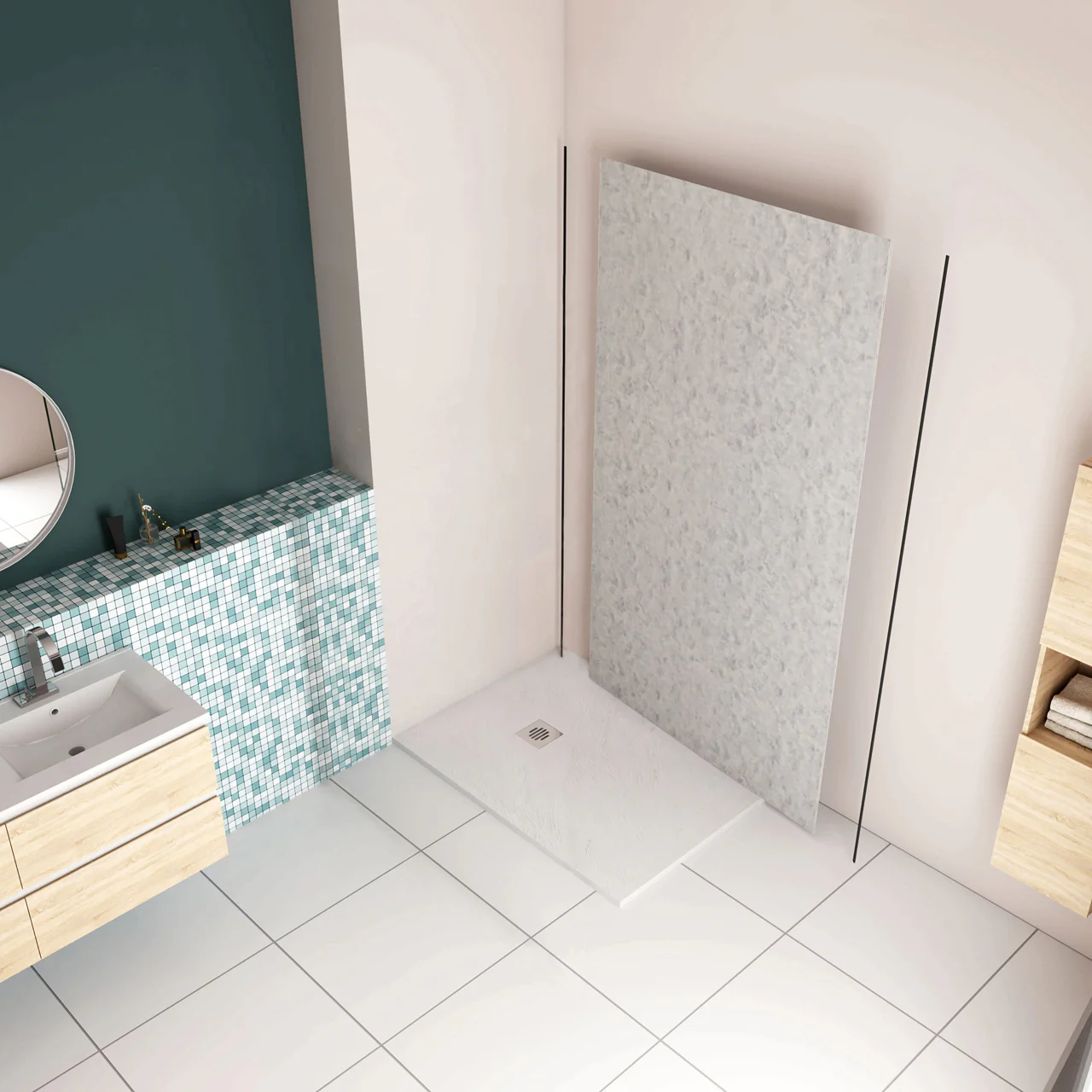 Pannello Doccia Realizzato in Alluminio Spessore 3mm con Profili Finitura Grigio Cemento per Rivestimento Parete Bagno - Image 4