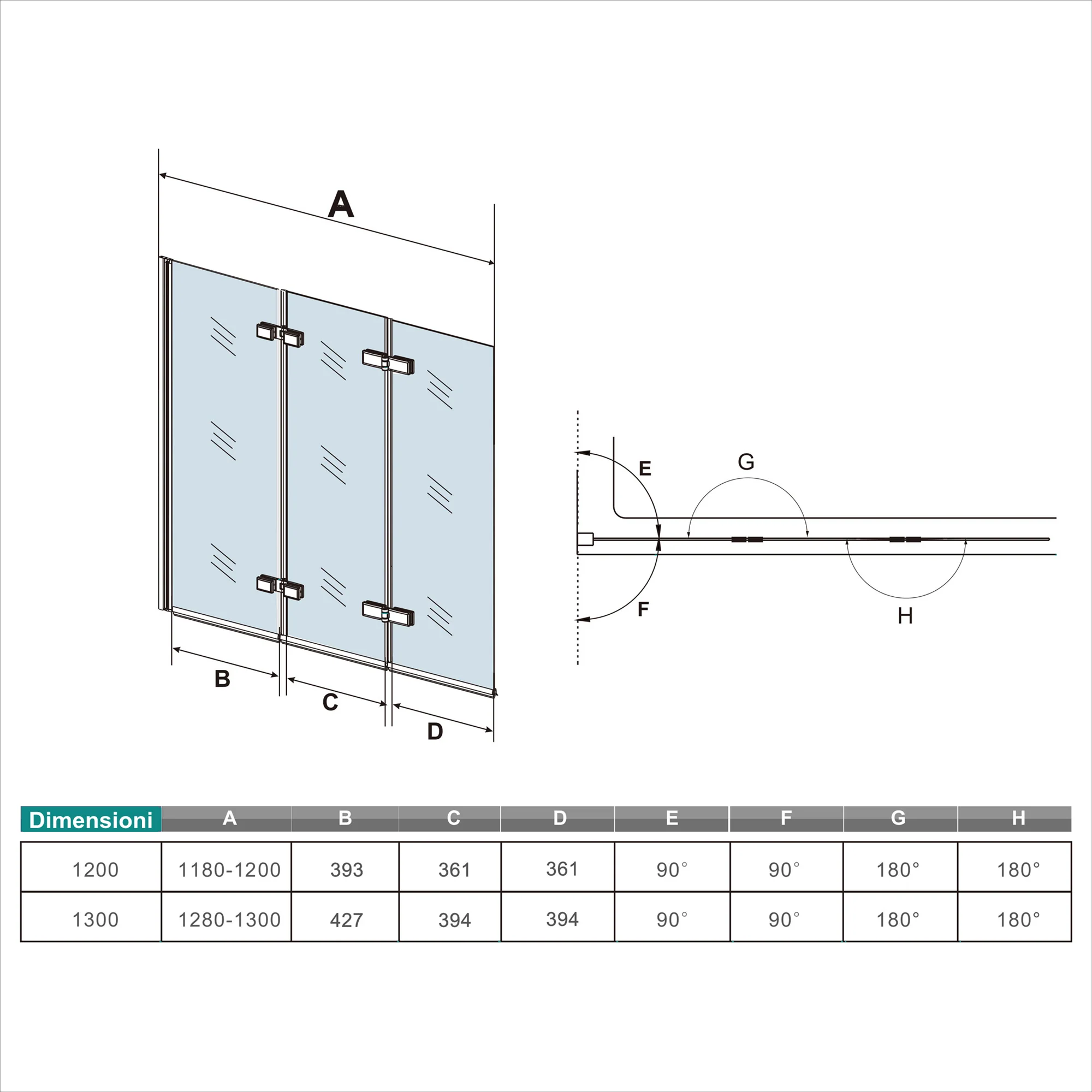 Parete Doccia Per Vasca da Bagno 130x140 cm 3 Ante Movibili Pieghevoli a Libro in Vetro Temperato 6 mm Trasparente Anticalcare Telaio Nero Opaco - Image 8