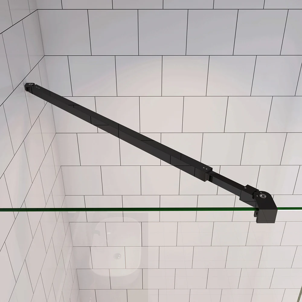 Parete Fissa Doccia Walk In Nero Opaco 190cm Vetro Temperato Trasparente Anticalcare 6mm con Barra Stabilizzatrice - Image 11
