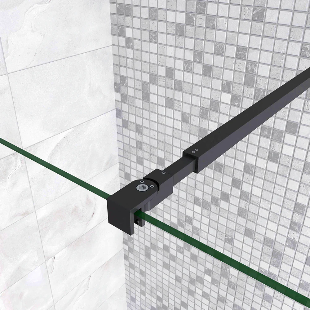 Parete Fissa Doccia Walk In Nero Opaco 190cm Vetro Temperato Trasparente Anticalcare 6mm con Barra Stabilizzatrice - Image 13