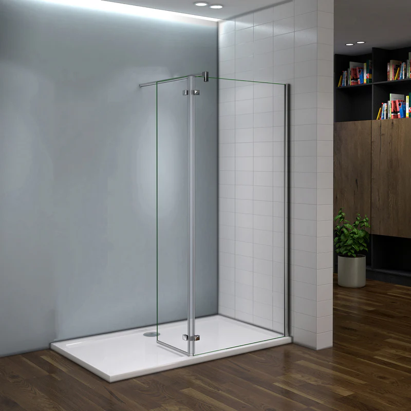 Parete doccia walk-in alta 200 cm con pannello rimovibile da 40 cm, barra stabilizzatrice in vetro temperato trasparente anticalcare da 8 mm o senza barra stabilizzatrice