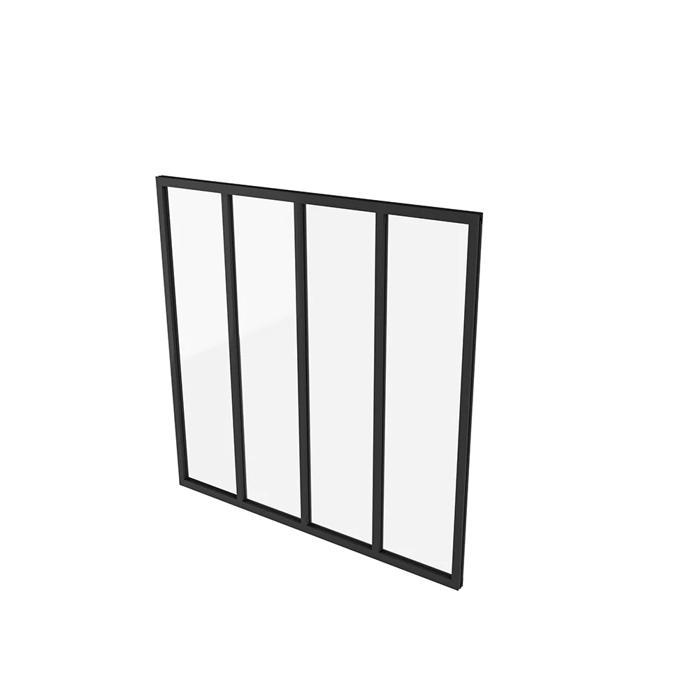 Parete Vetrata Interna 123x108cm in Vetro Temperato Trasparente da 4mm 4 Lastre Corniciate Profilo Nero Opaco Divisorio da Casa - Image 3