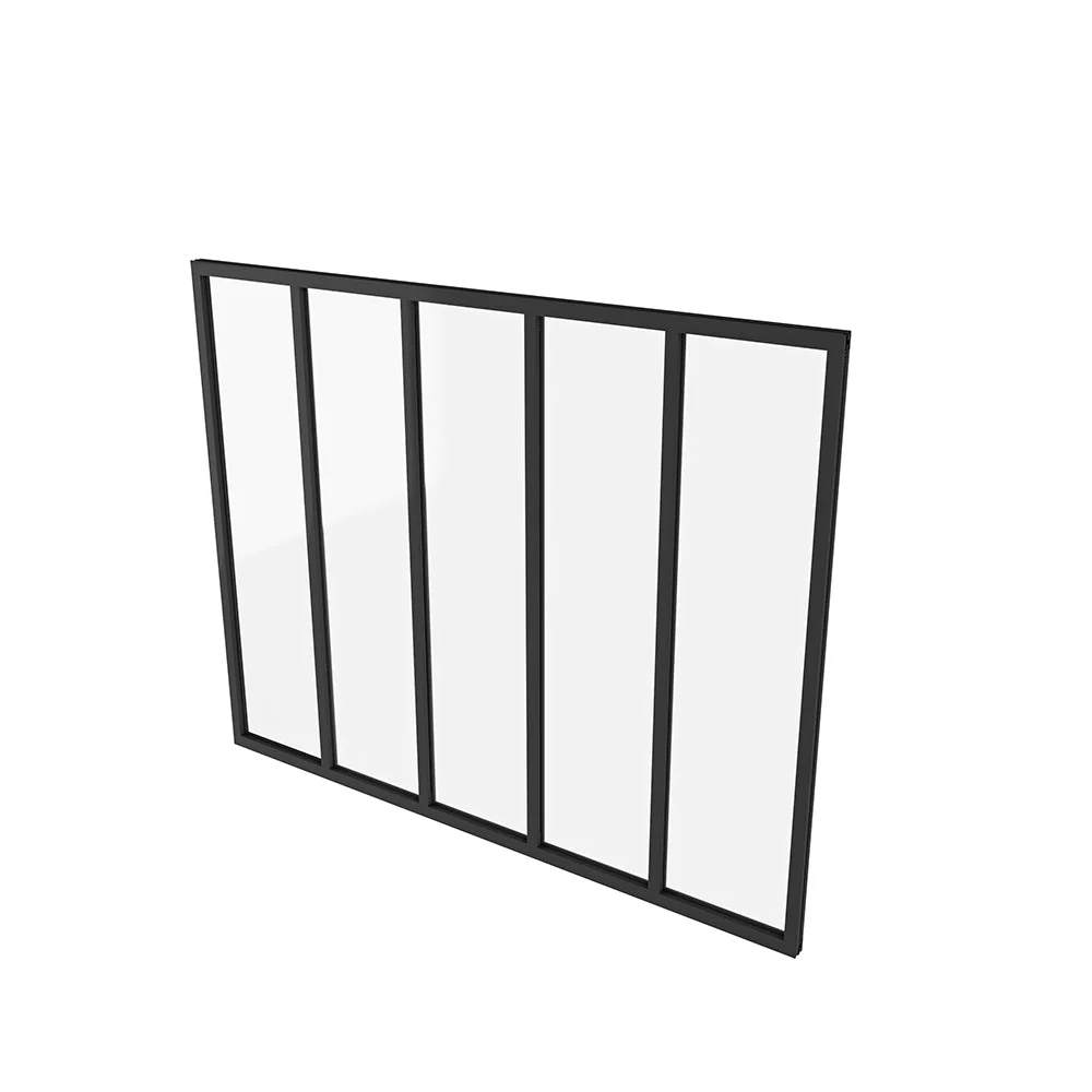 Parete Vetrata Interna 153x108cm in Vetro Temperato Trasparente da 4mm 5 Lastre Corniciate Profilo Nero Opaco Divisorio da Casa - Image 3