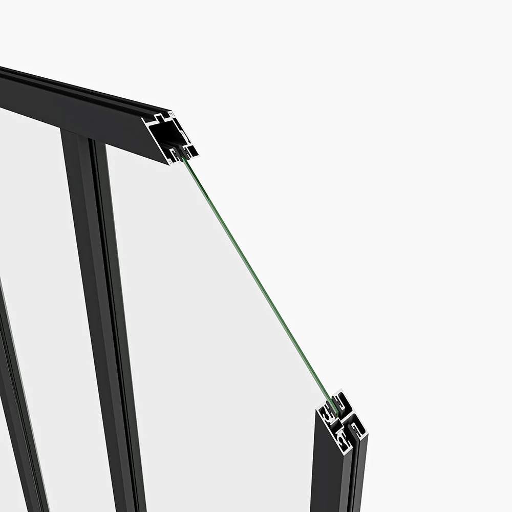 Parete Vetrata Interna 93x108cm in Vetro Temperato Trasparente da 4mm 3 Lastre Corniciate Profilo Nero Opaco Divisorio da Casa - Image 5