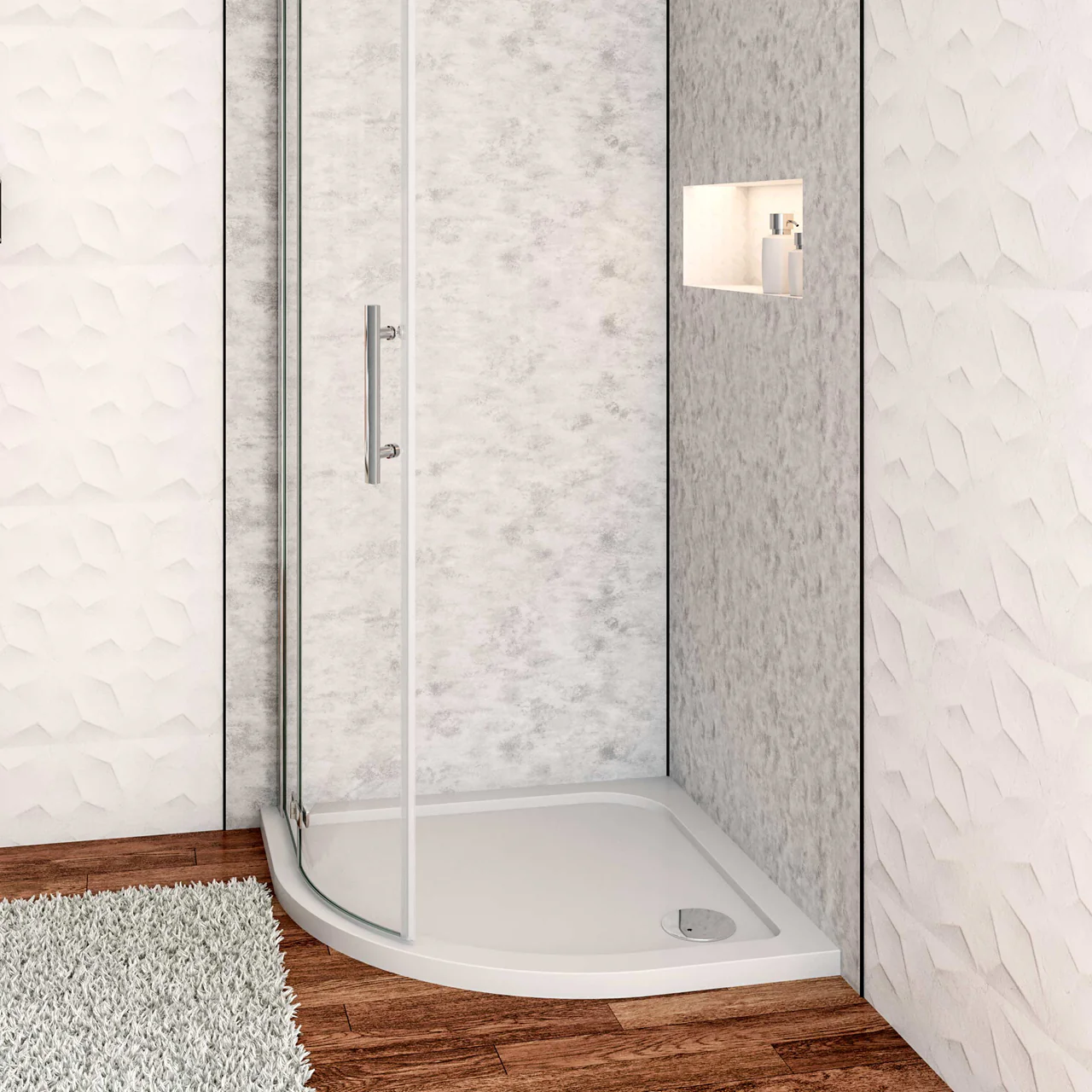 Piatto Doccia Semicircolare 80x80cm/90x90cm  Bianco Spessore di 3 cm in Pietra Artificiale e Resina Minerale Mista Piletta Extra Piatta Sottile e Tubo inclusi - Image 2