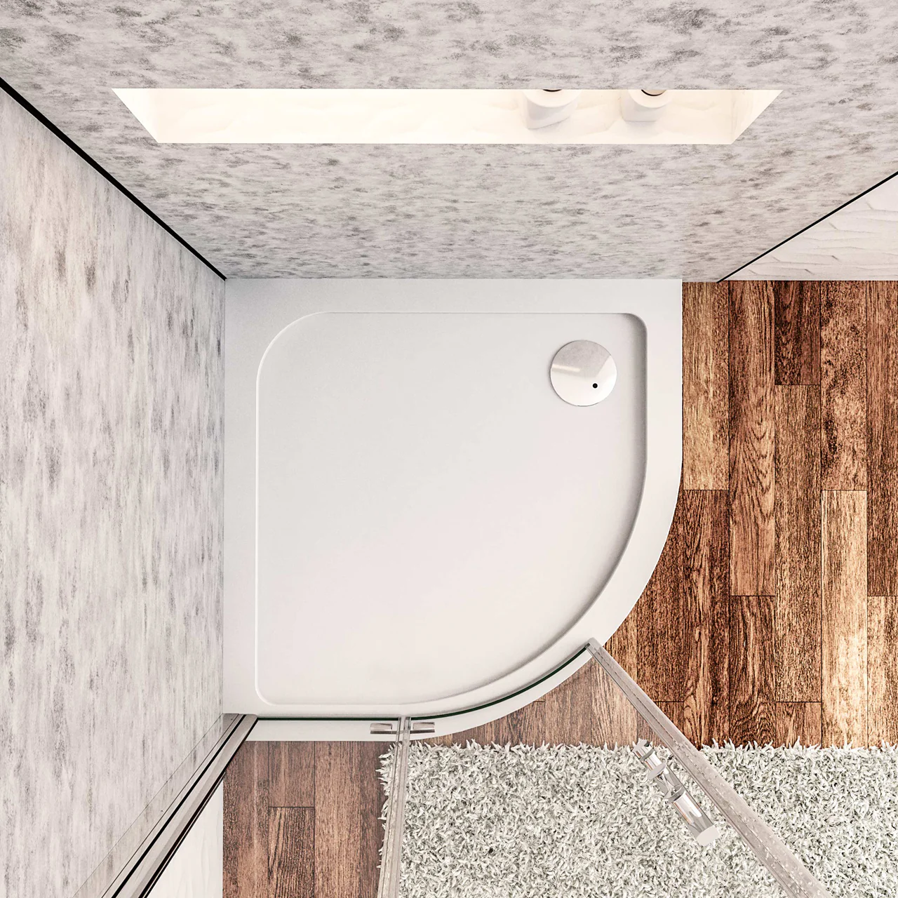 Piatto Doccia Semicircolare 80x80cm/90x90cm  Bianco Spessore di 3 cm in Pietra Artificiale e Resina Minerale Mista Piletta Extra Piatta Sottile e Tubo inclusi - Image 3