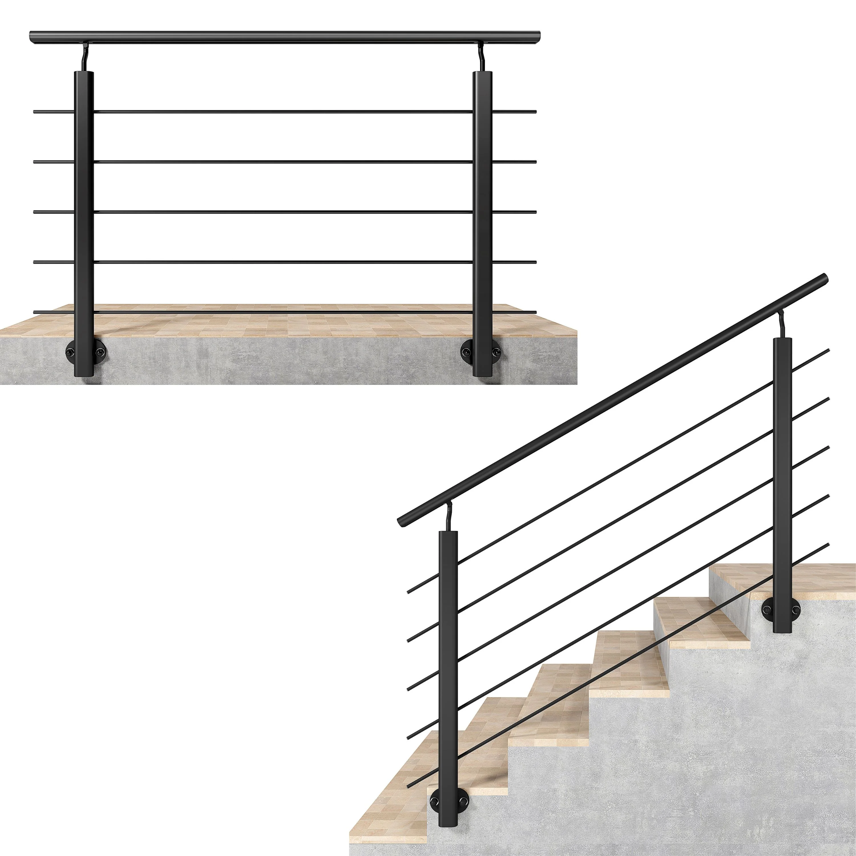 Ringhiera Balaustra in Alluminio Argento Opaco o Nero Opaco L. 100/150/200 cm a Montaggio a Parete, con Supporto di Collegamento a Parete - Image 6
